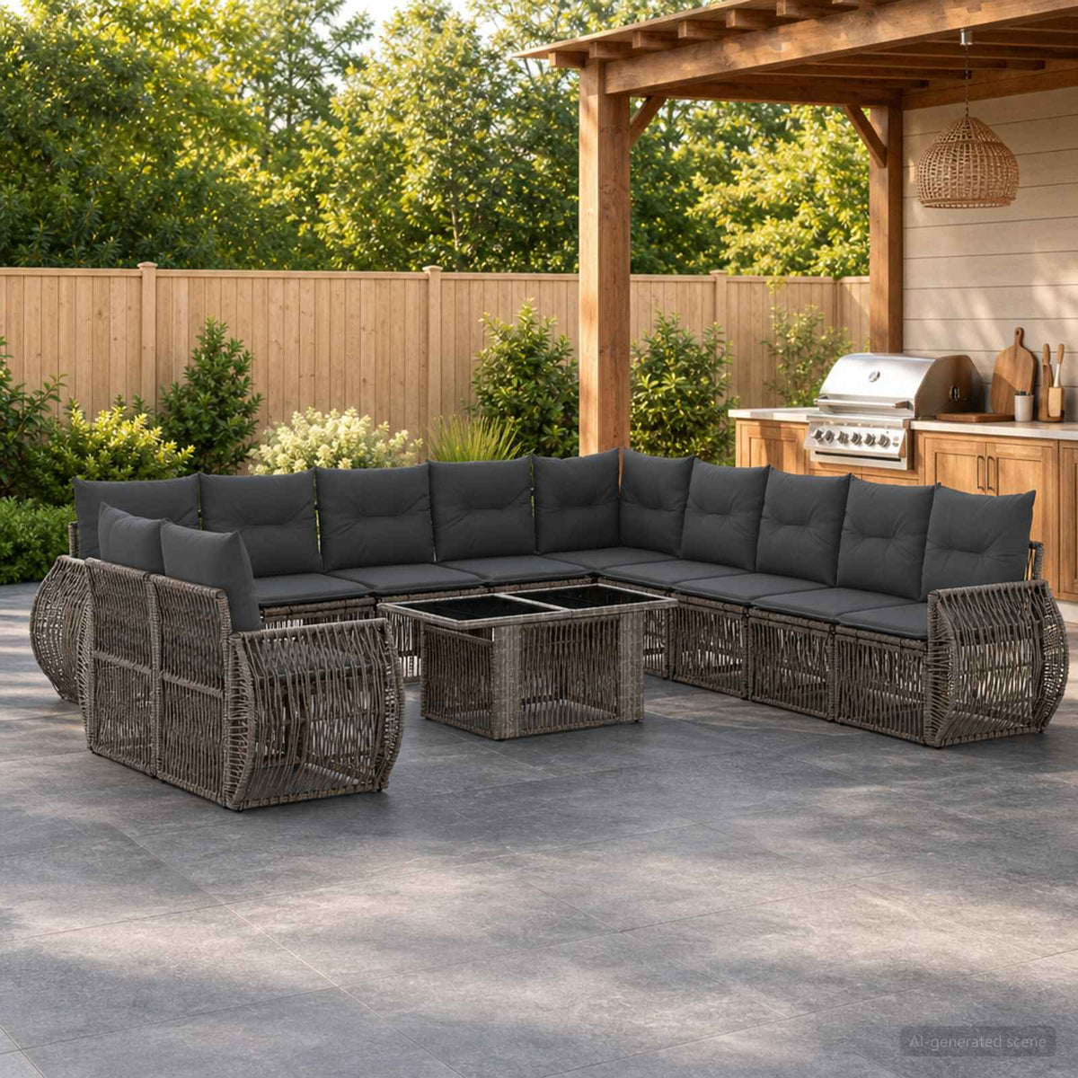 Gartensofa-set 12 stk. Grau und Dunkelgrau Poly-Rattan