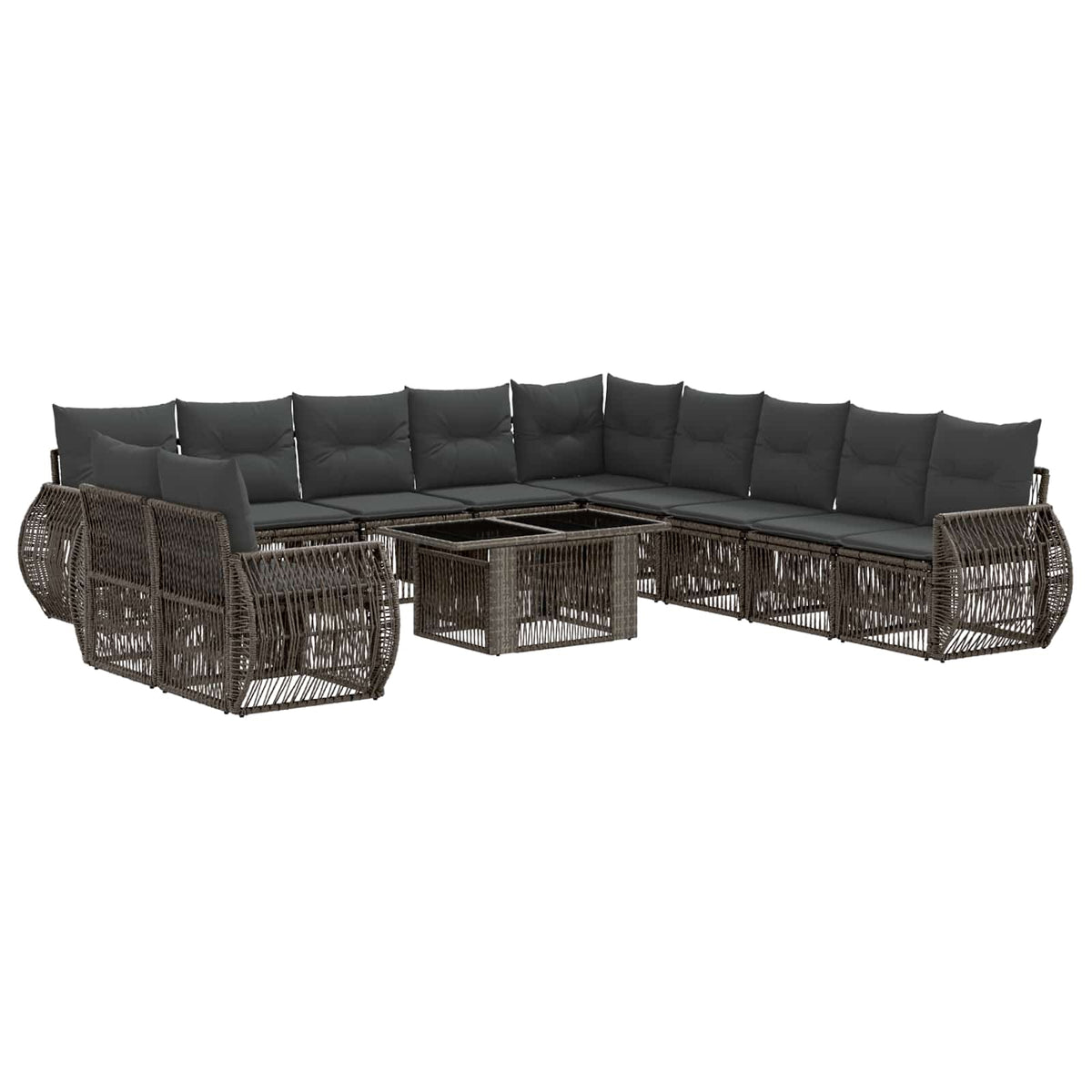 Gartensofa-set 12 stk. Grau und Dunkelgrau Poly-Rattan