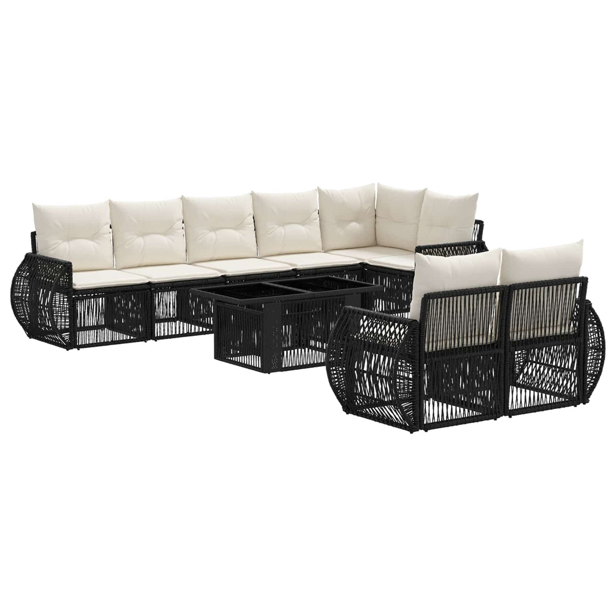 Gartensofa-set 9 stk. Schwarz und Cremeweiß Poly-Rattan