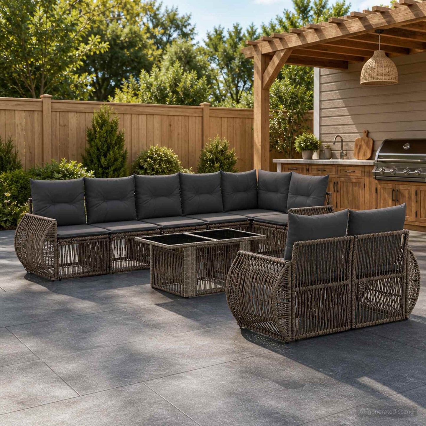 Gartensofa-set 9 stk. Grau und Dunkelgrau Poly-Rattan