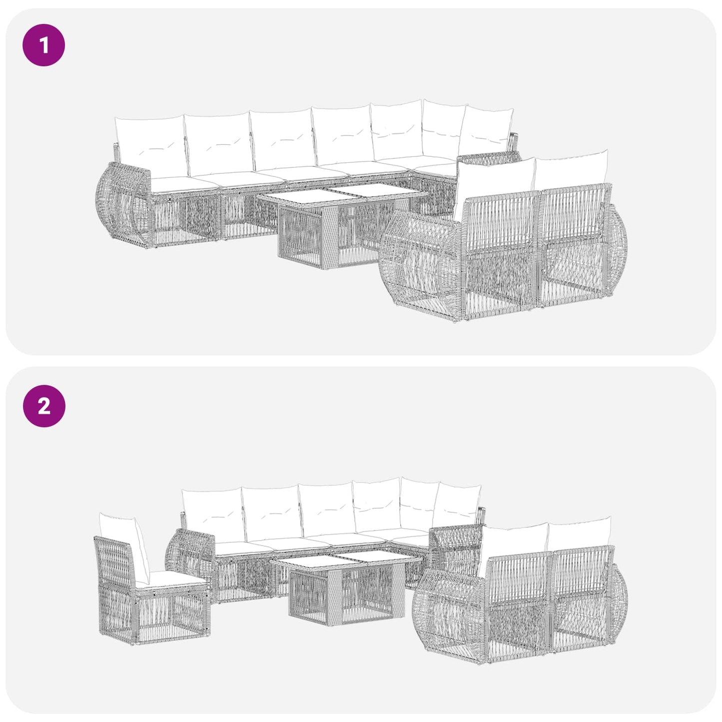 Gartensofa-set 9 stk. Grau und Dunkelgrau Poly-Rattan