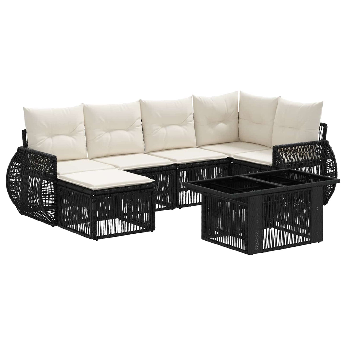 Gartensofa-set 7 stk. Schwarz und Cremeweiß Poly-Rattan