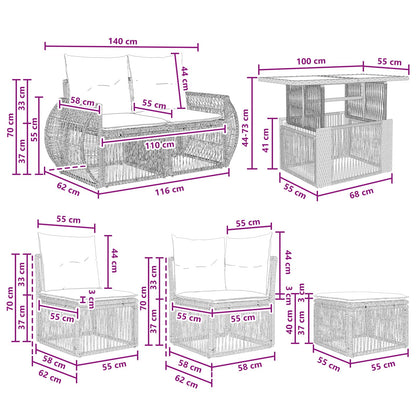 Gartensofa-set 7 stk. Schwarz und Cremeweiß Poly-Rattan