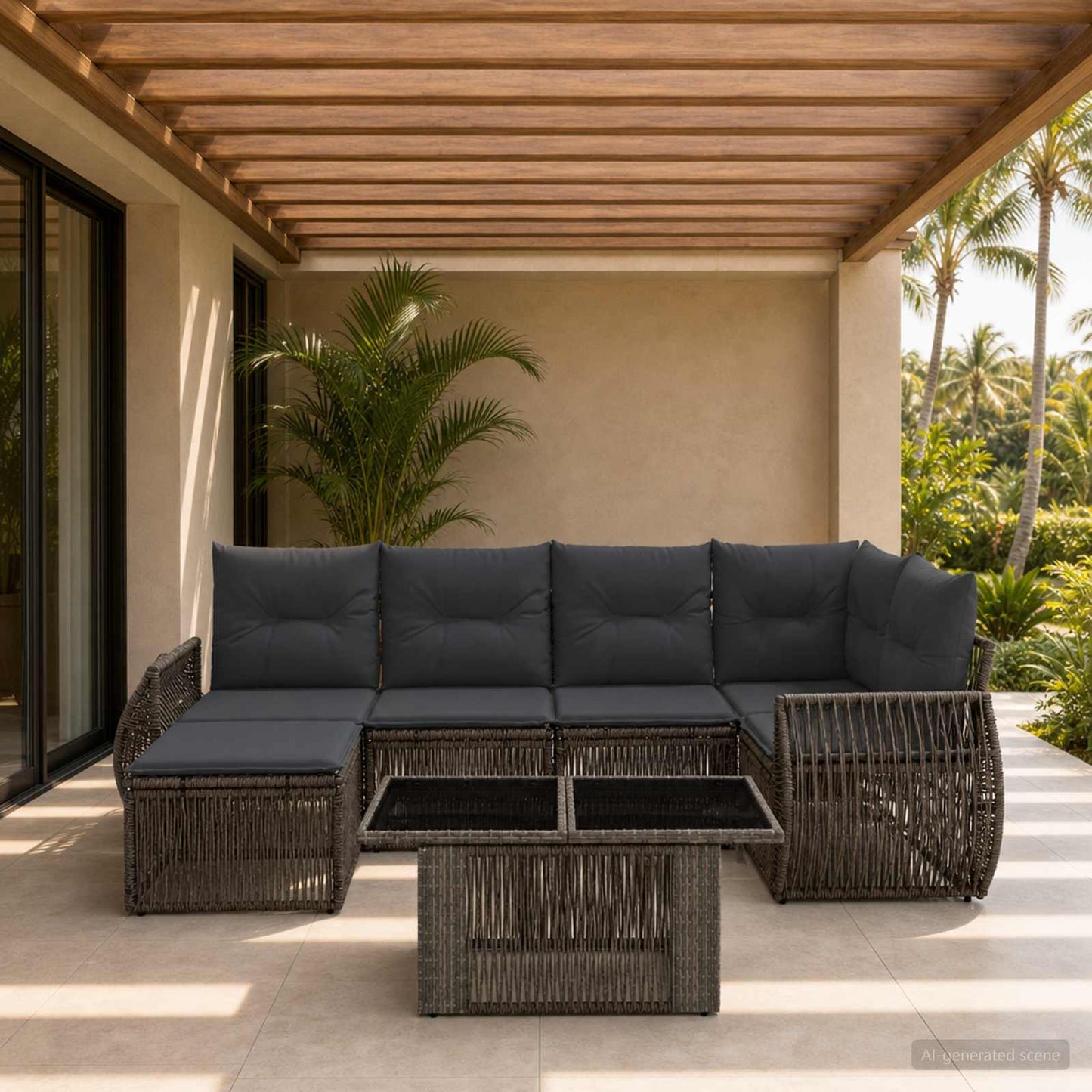 Gartensofa-set 7 stk. Grau und Dunkelgrau Poly-Rattan