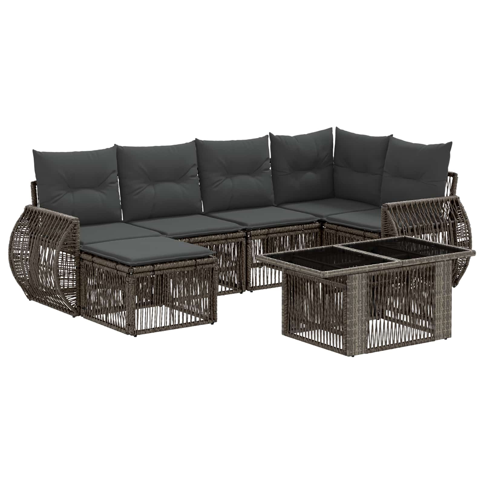 Gartensofa-set 7 stk. Grau und Dunkelgrau Poly-Rattan