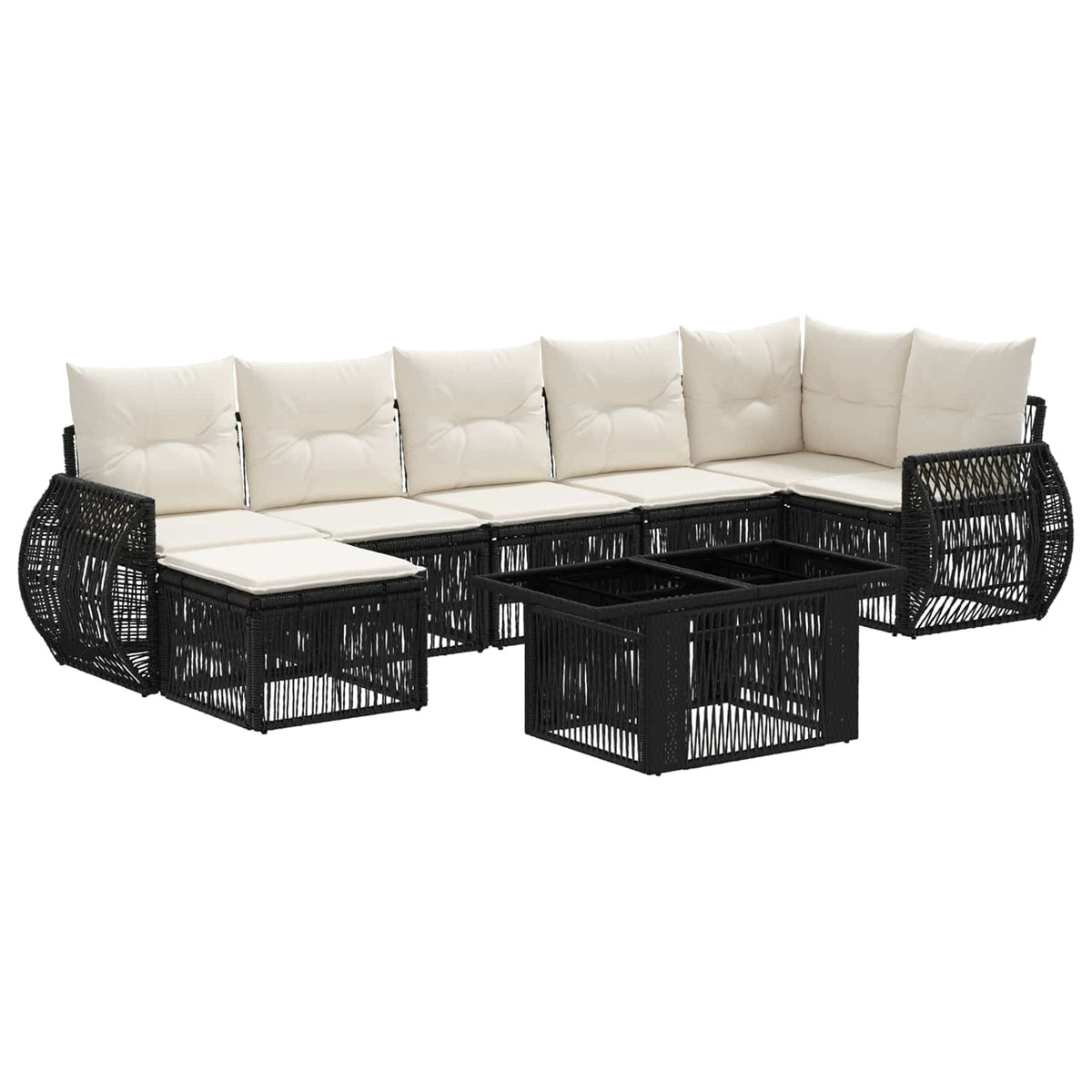 Gartensofa-set 8 stk. Schwarz und Cremeweiß Poly-Rattan
