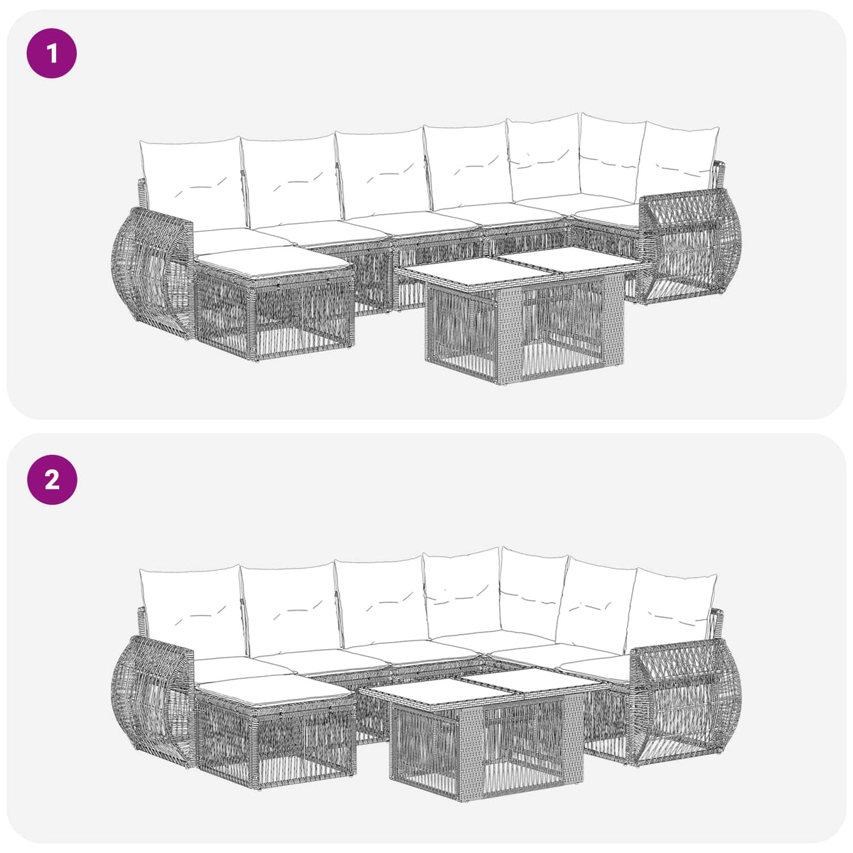 Gartensofa-set 8 stk. Schwarz und Cremeweiß Poly-Rattan