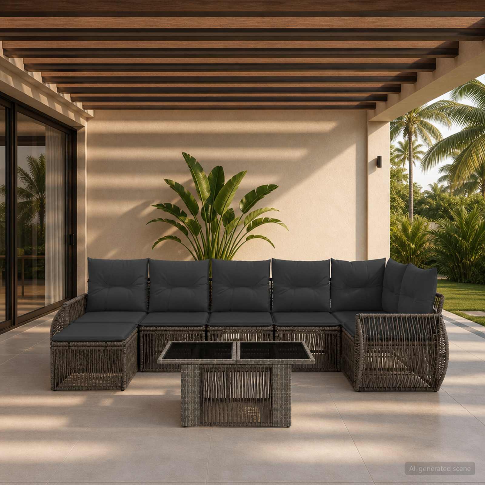 Gartensofa-set 8 stk. Grau und Dunkelgrau Poly-Rattan