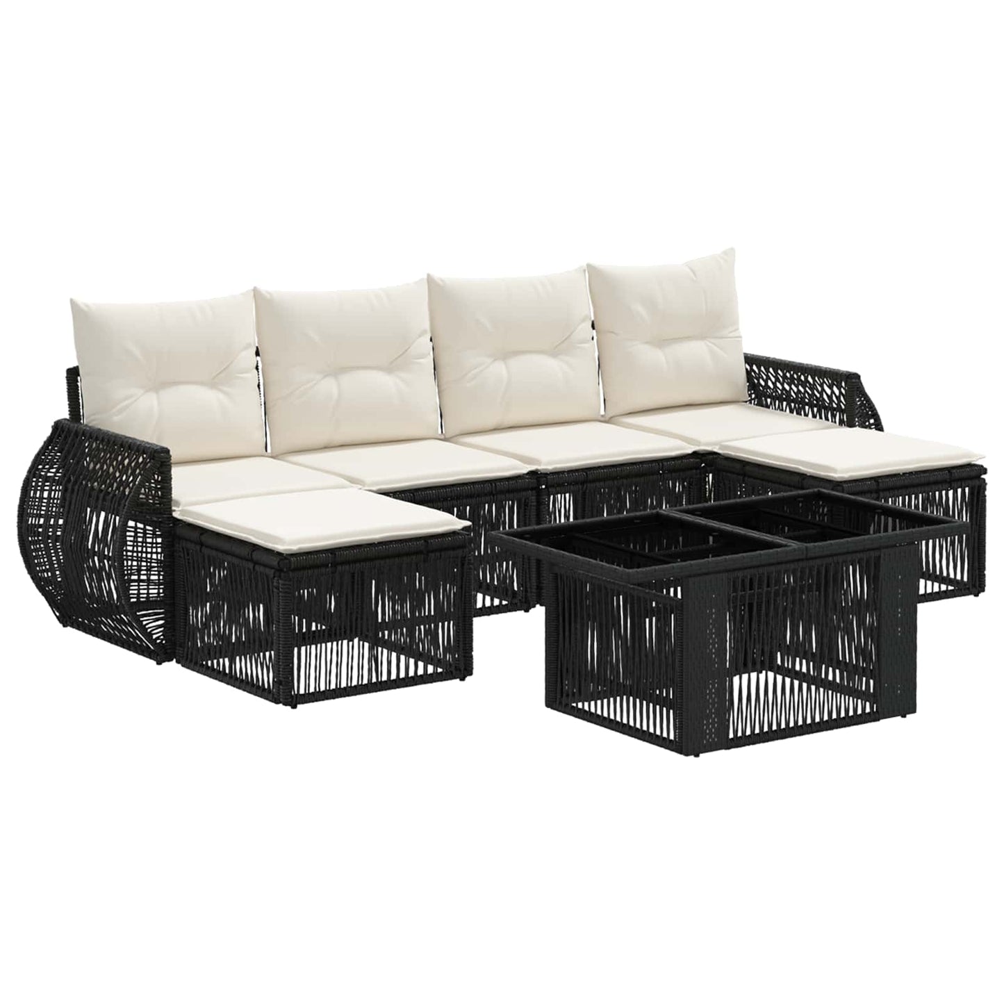 Gartensofa-set 7 stk. Schwarz und Cremeweiß Poly-Rattan