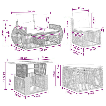 Gartensofa-set 7 stk. Schwarz und Cremeweiß Poly-Rattan