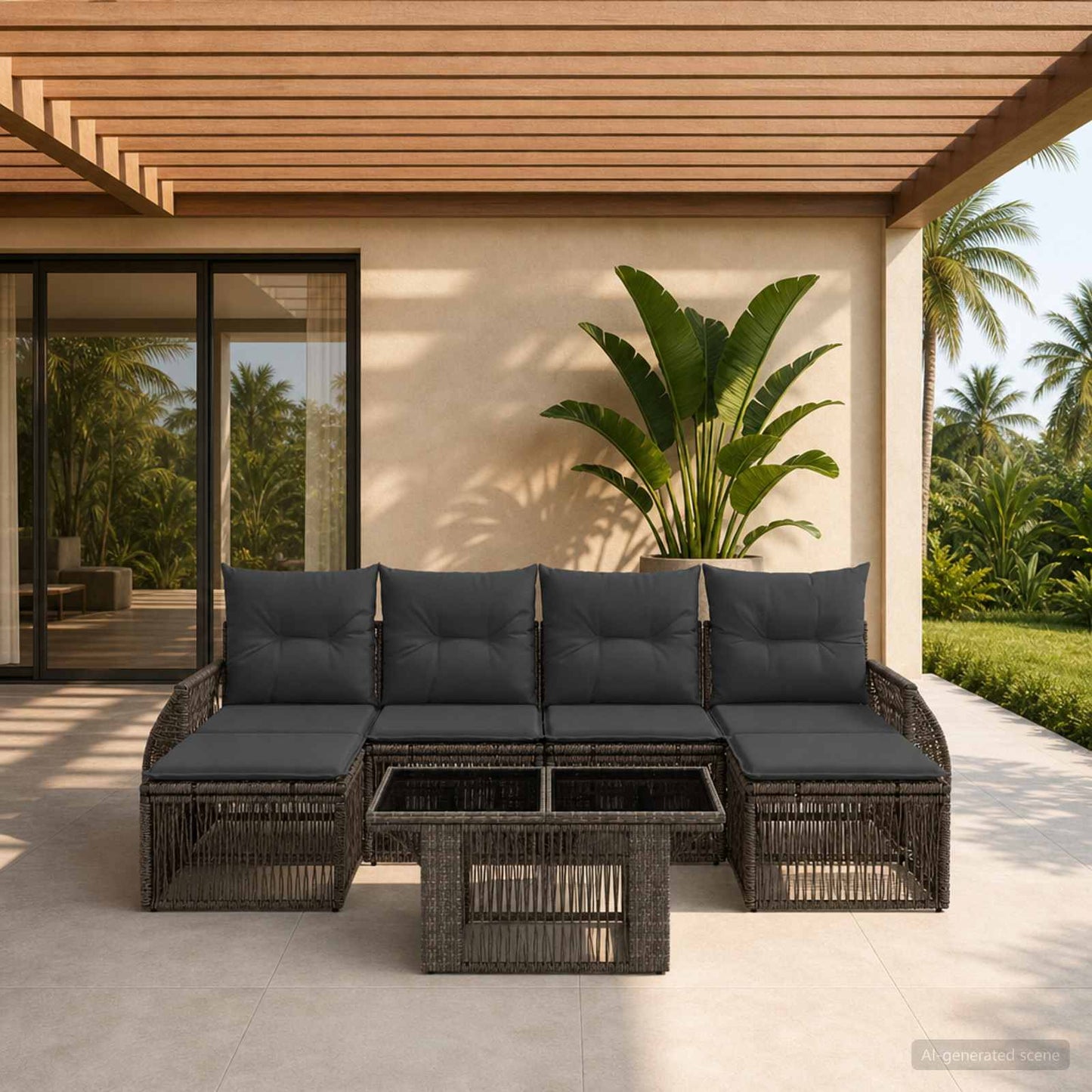 Gartensofa-set 7 stk. Grau und Dunkelgrau Poly-Rattan