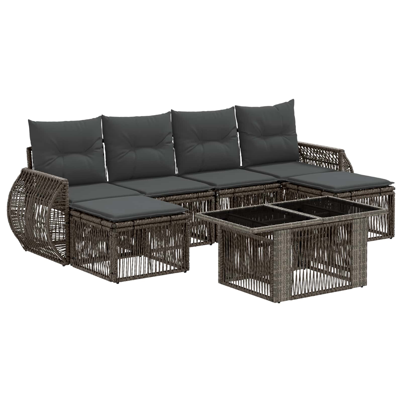 Gartensofa-set 7 stk. Grau und Dunkelgrau Poly-Rattan