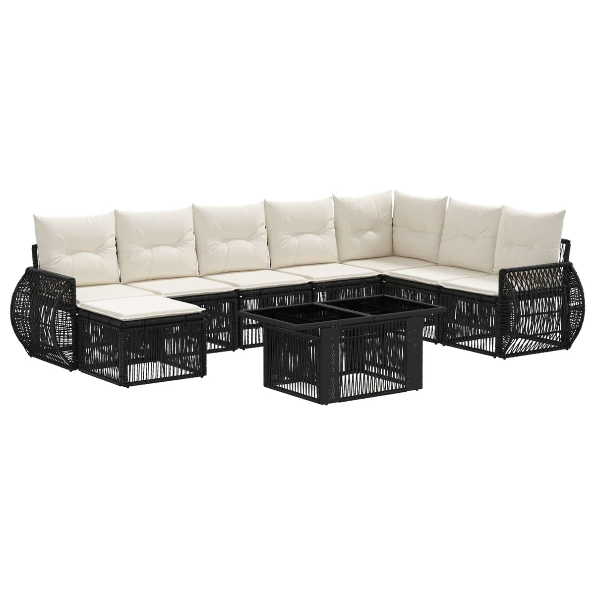 Gartensofa-set 9 stk. Schwarz und Cremeweiß Poly-Rattan