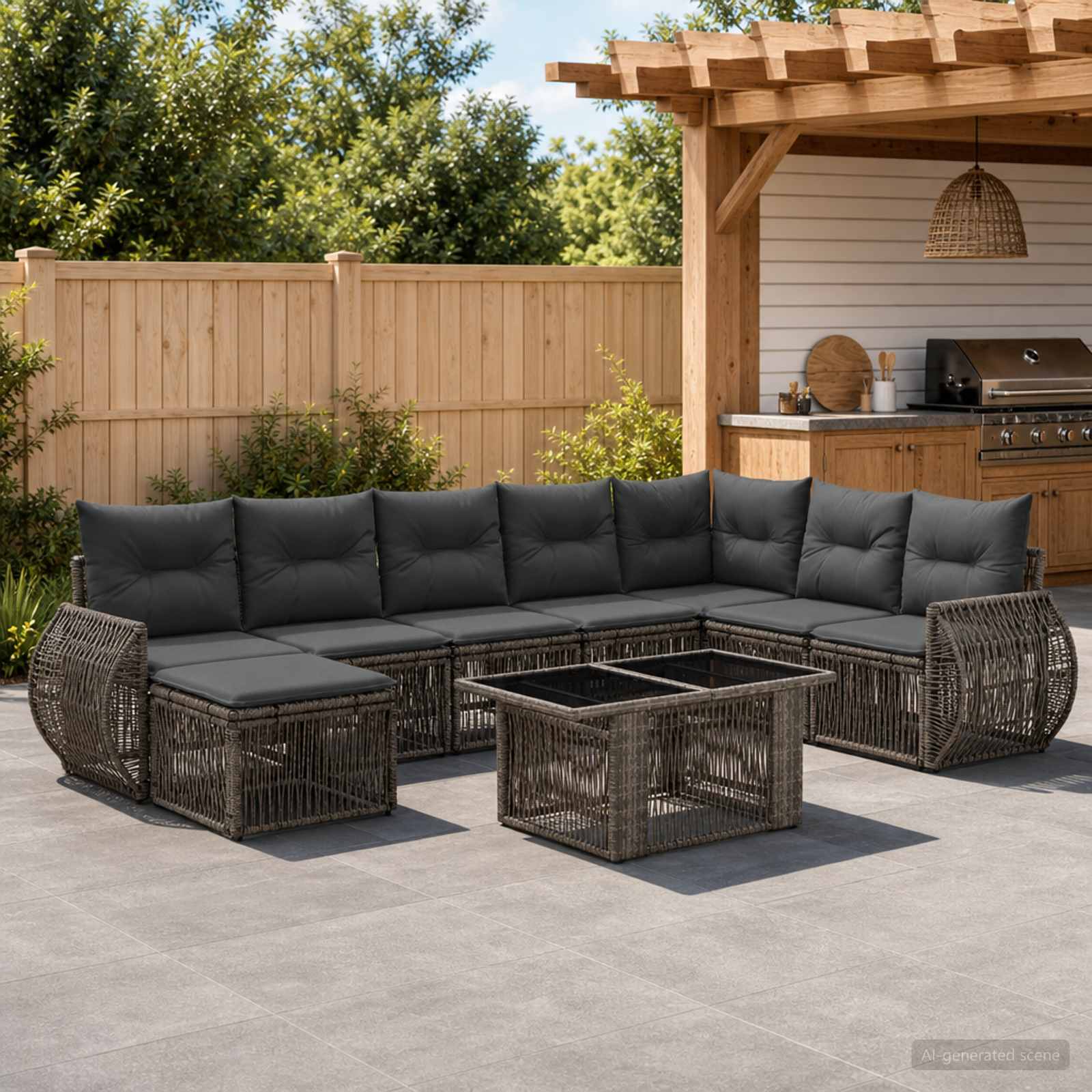 Gartensofa-set 9 stk. Grau und Dunkelgrau Poly-Rattan