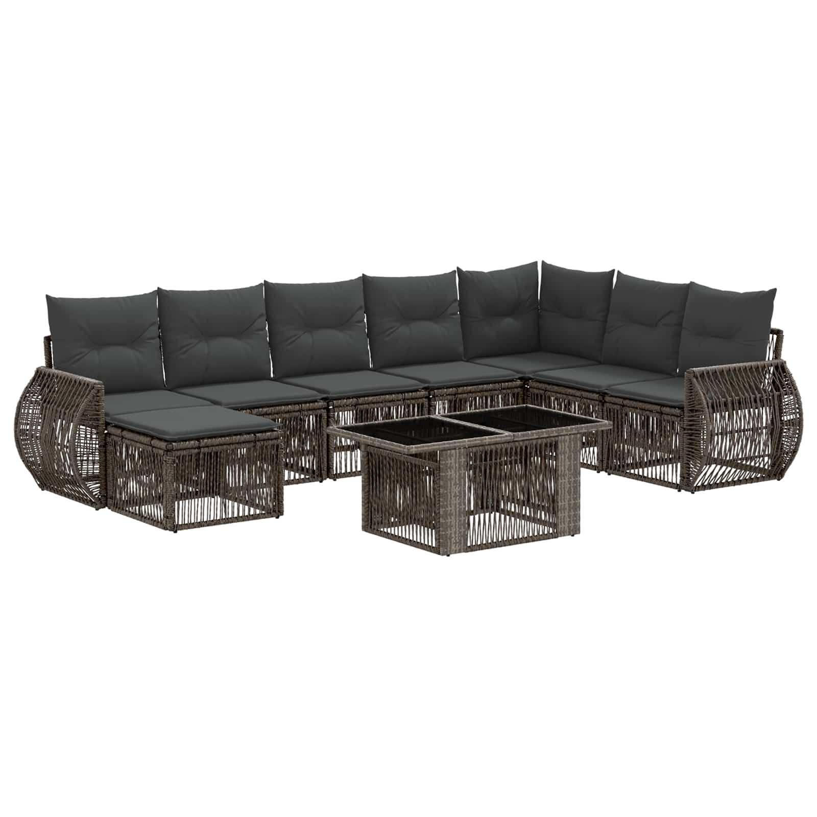 Gartensofa-set 9 stk. Grau und Dunkelgrau Poly-Rattan