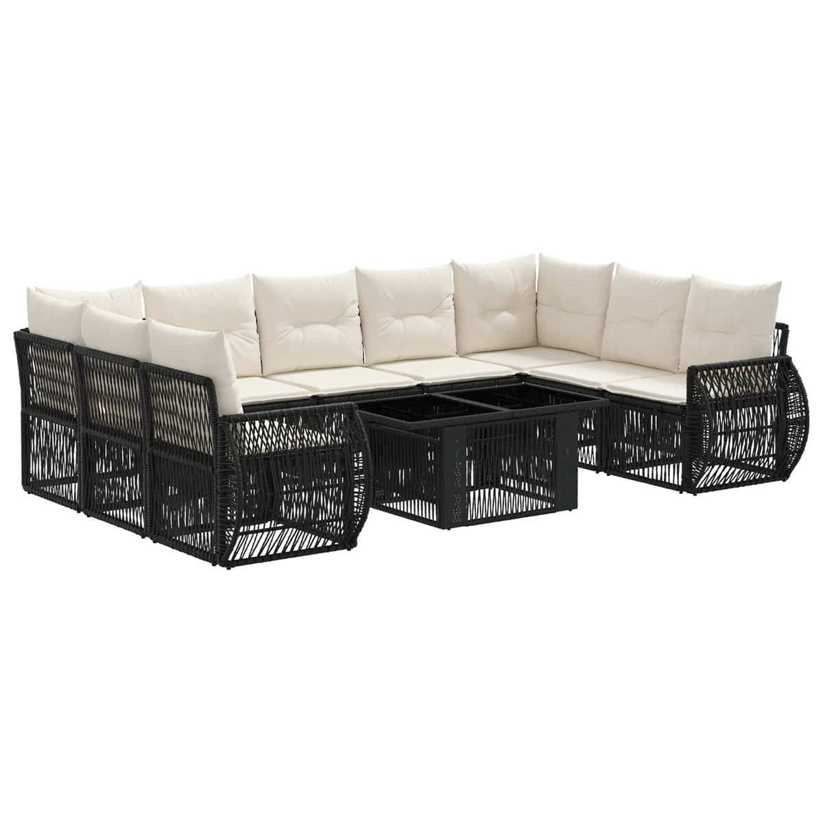 Gartensofa-set 10 stk. Schwarz und Cremeweiß Poly-Rattan