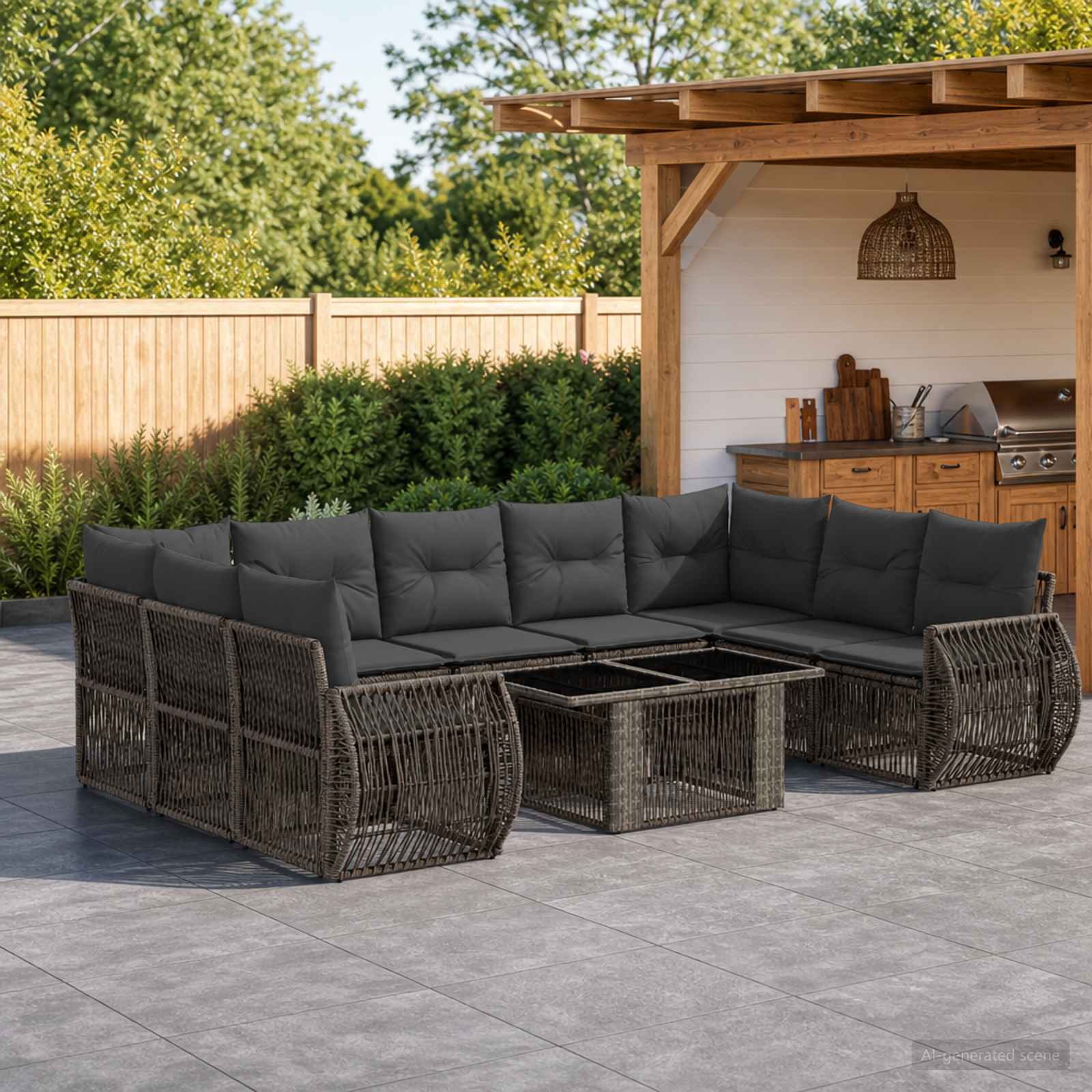 Gartensofa-set 10 stk. Grau und Dunkelgrau Poly-Rattan