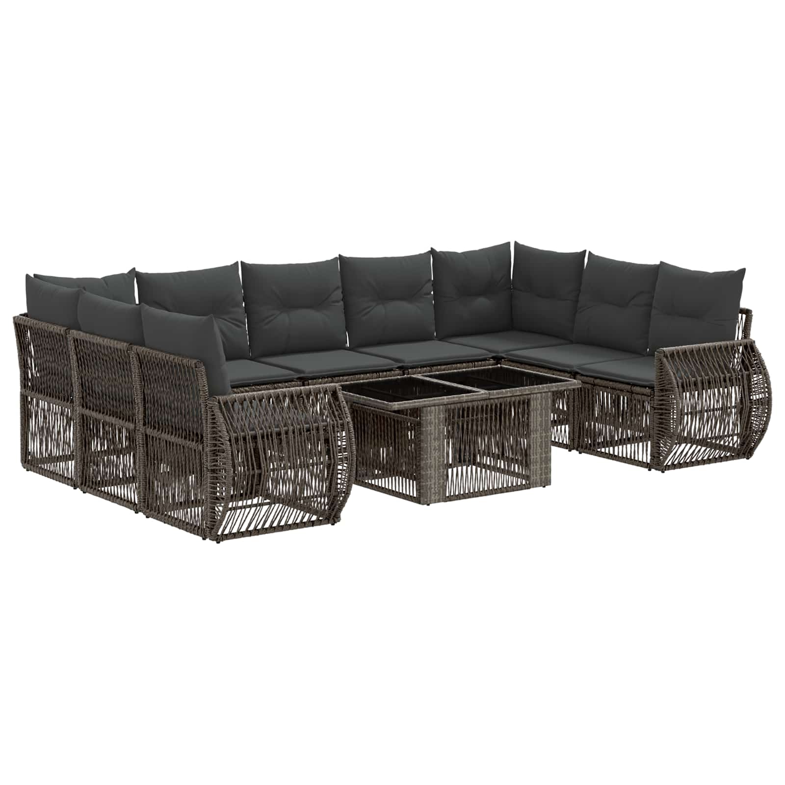 Gartensofa-set 10 stk. Grau und Dunkelgrau Poly-Rattan