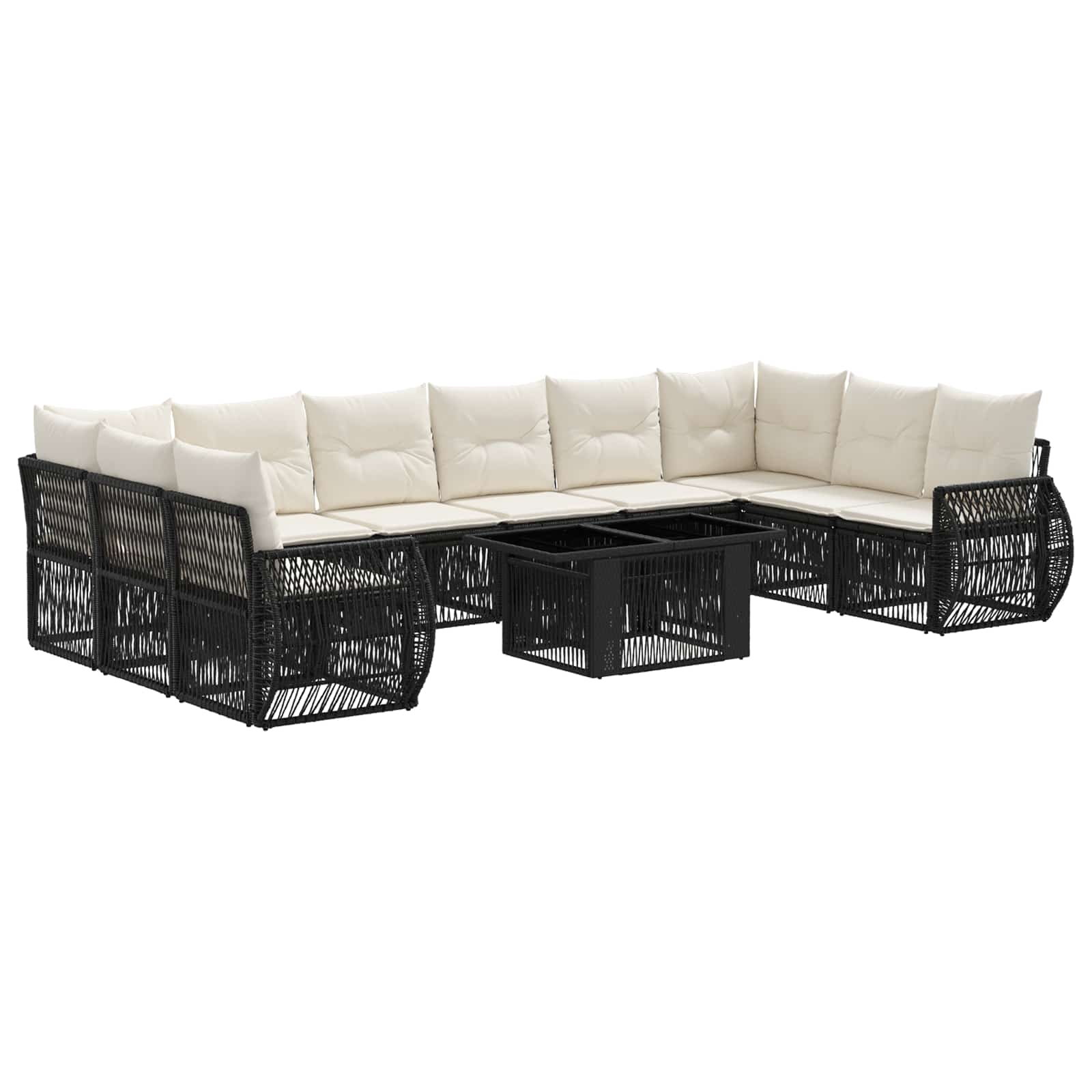 Gartensofa-set 11 stk. Schwarz und Cremeweiß Poly-Rattan