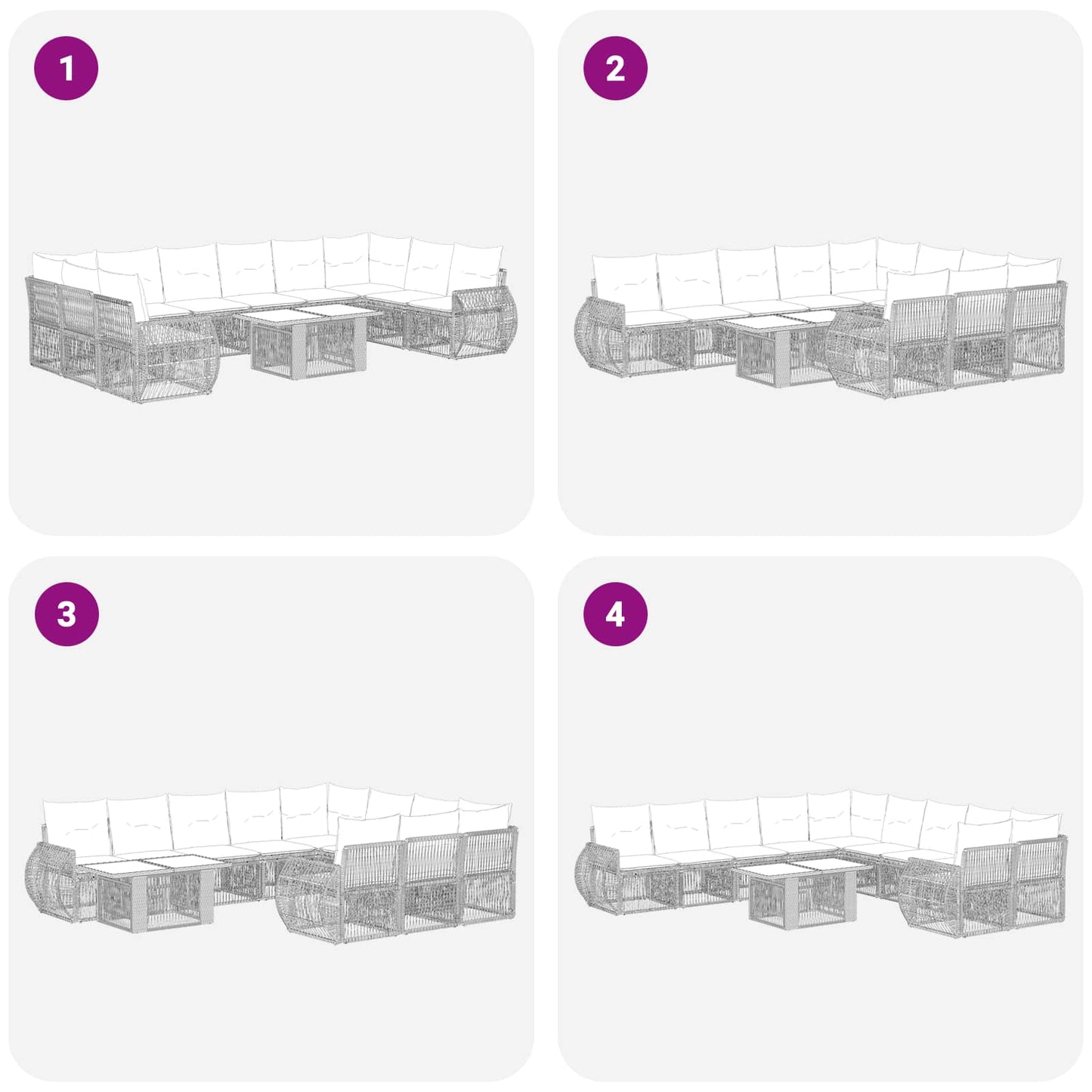 Gartensofa-set 11 stk. Schwarz und Cremeweiß Poly-Rattan