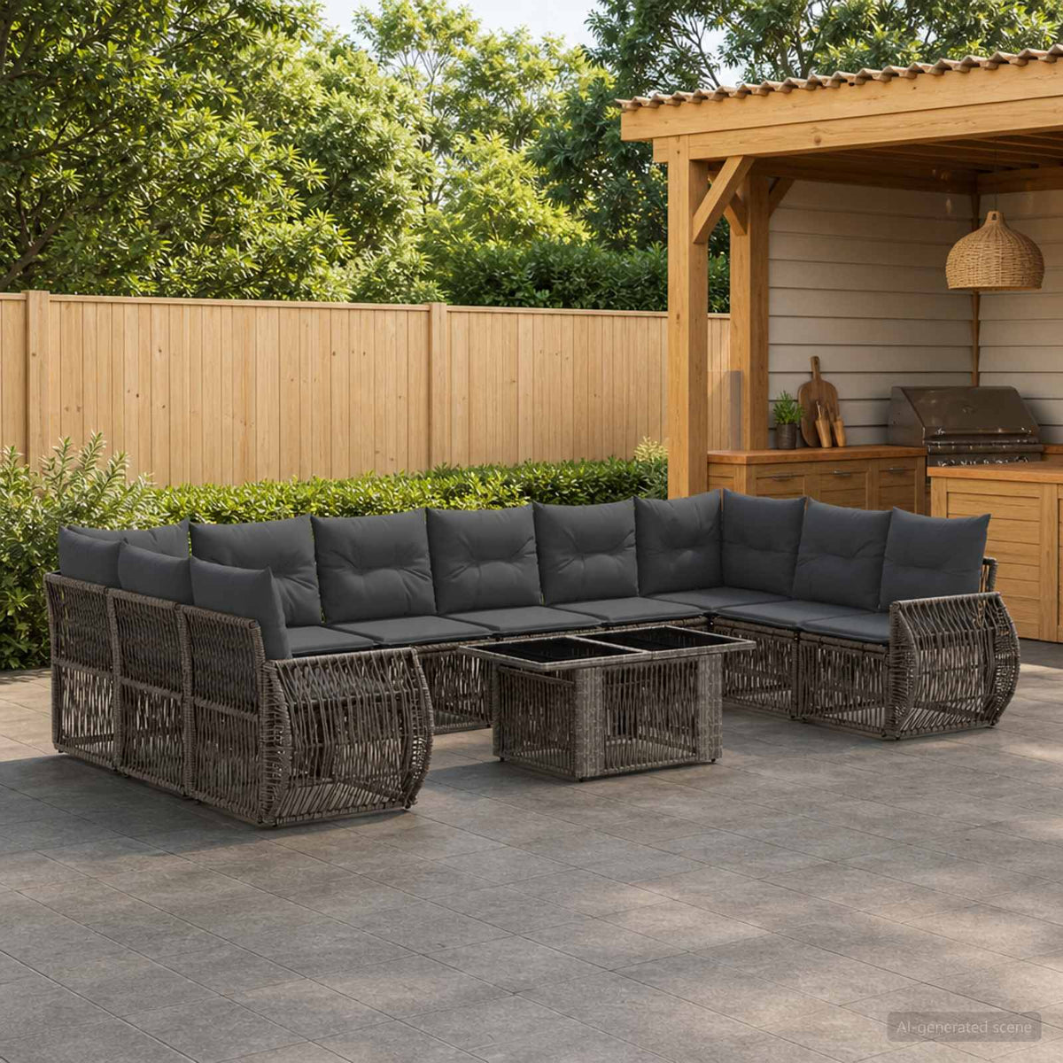Gartensofa-set 11 stk. Grau und Dunkelgrau Poly-Rattan