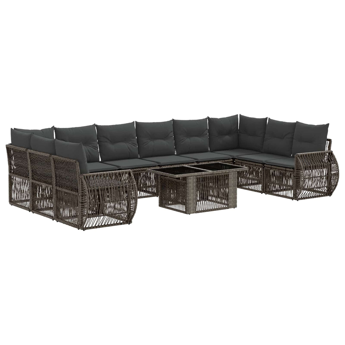 Gartensofa-set 11 stk. Grau und Dunkelgrau Poly-Rattan