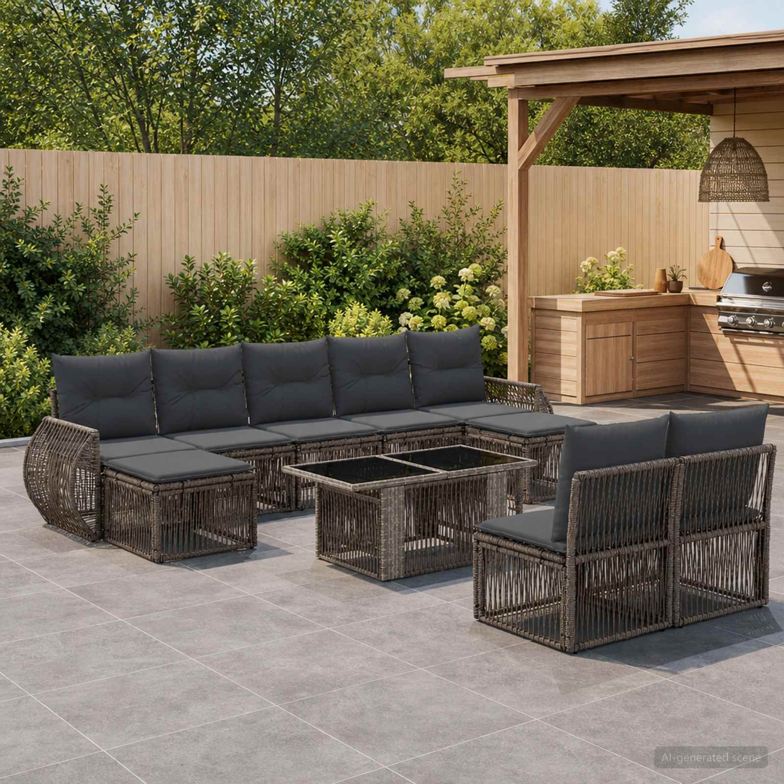 Gartensofa-set 10 stk. Grau und Dunkelgrau Poly-Rattan