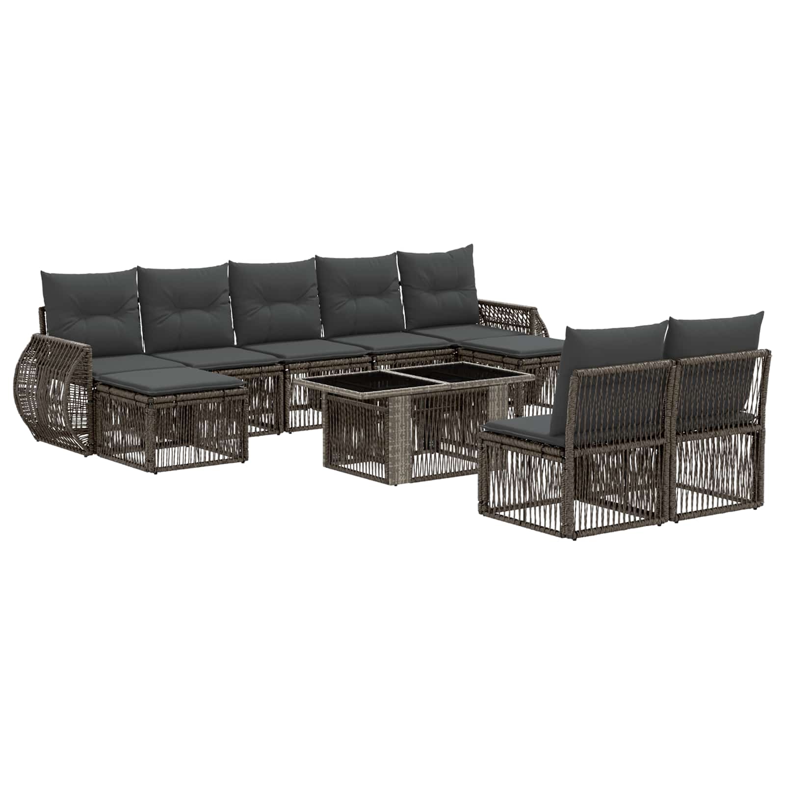 Gartensofa-set 10 stk. Grau und Dunkelgrau Poly-Rattan