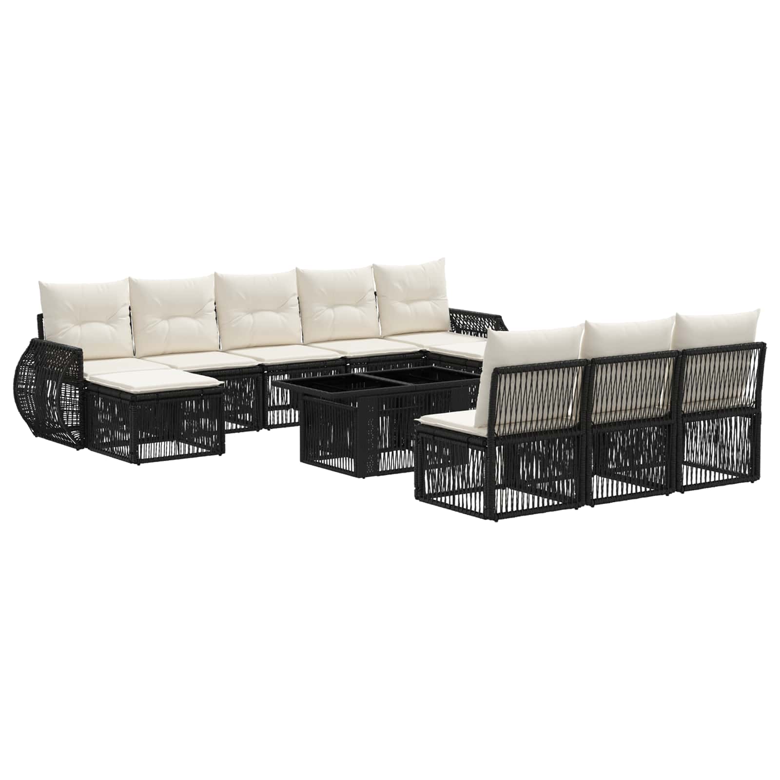 Gartensofa-set 11 stk. Schwarz und Cremeweiß Poly-Rattan