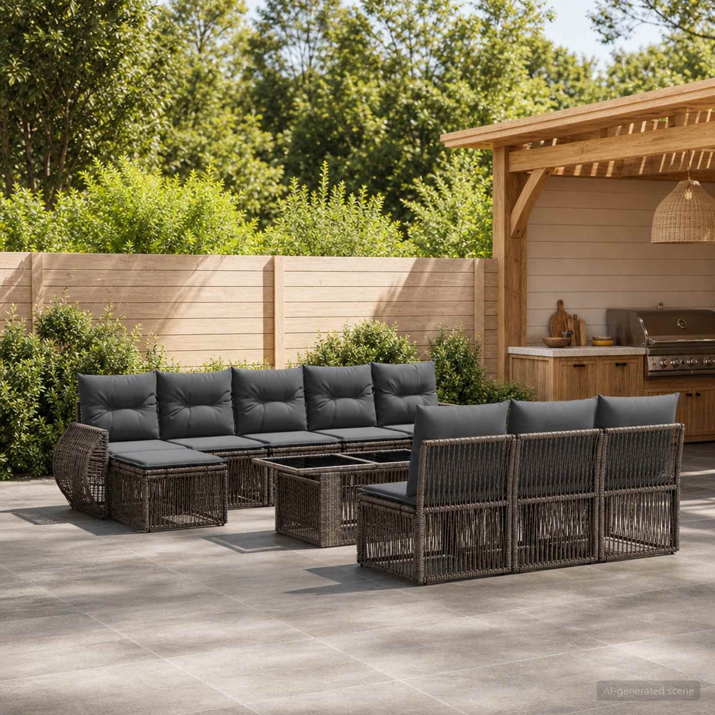 Gartensofa-set 11 stk. Grau und Dunkelgrau Poly-Rattan