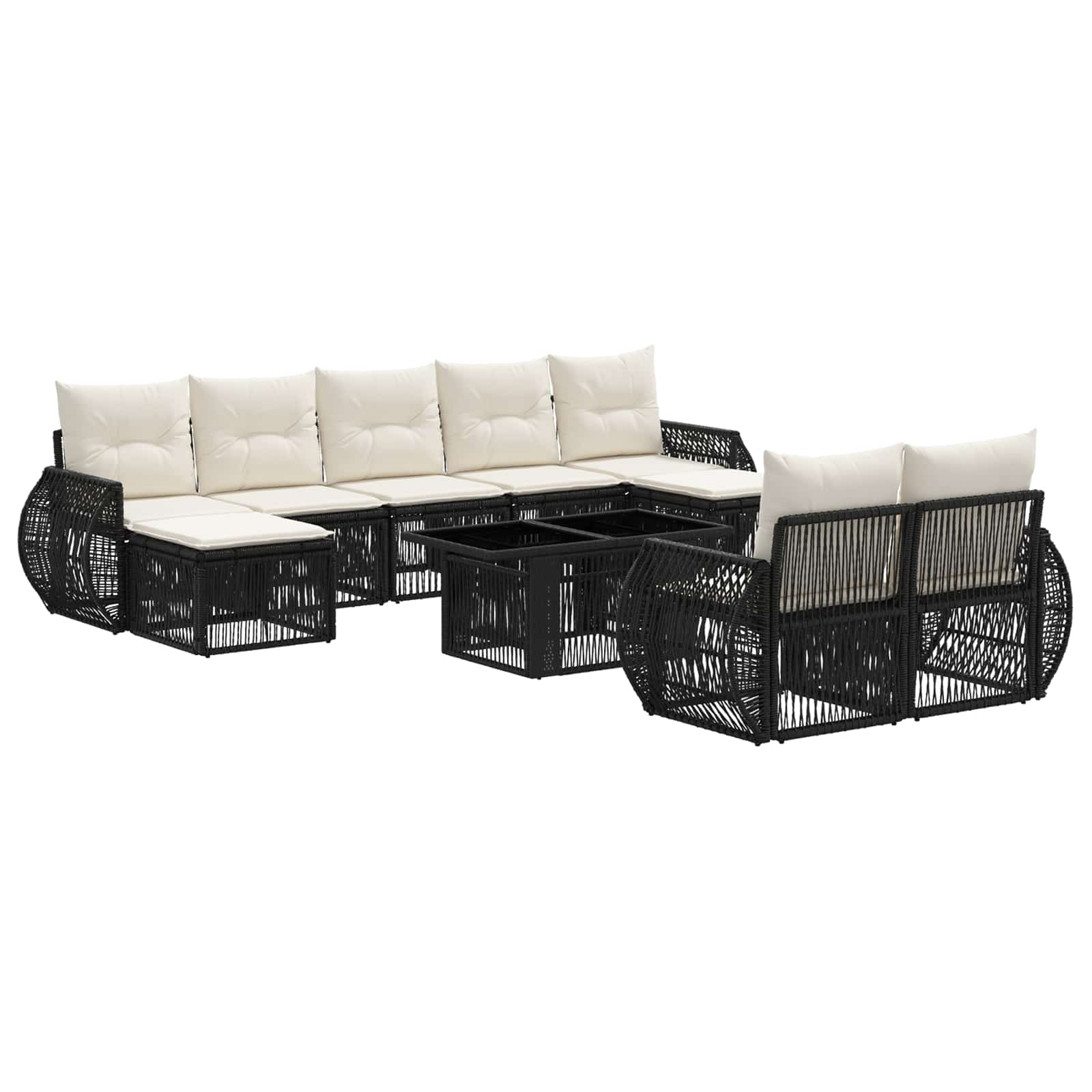 Gartensofa-set 10 stk. Schwarz und Cremeweiß Poly-Rattan