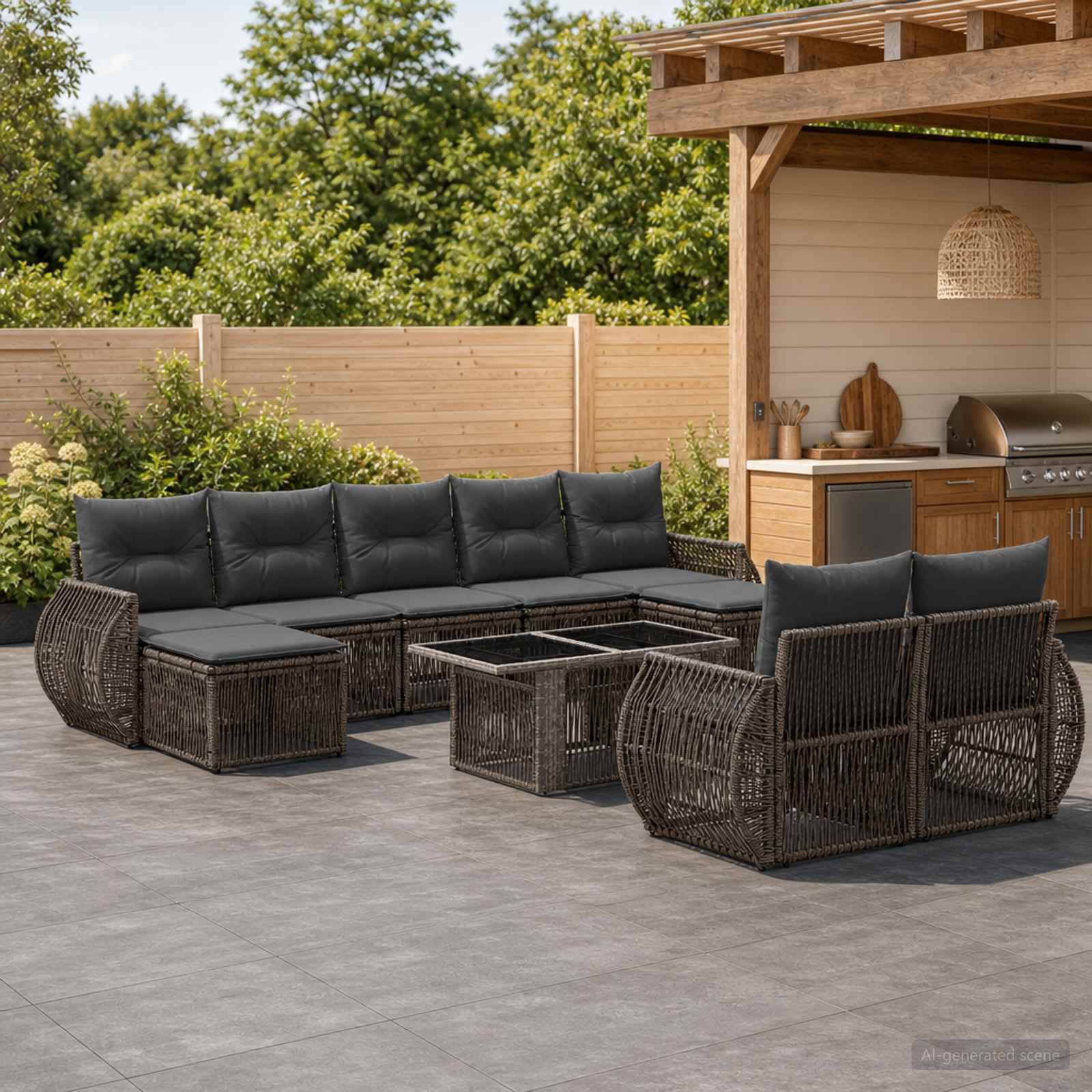 Gartensofa-set 10 stk. Grau und Dunkelgrau Poly-Rattan