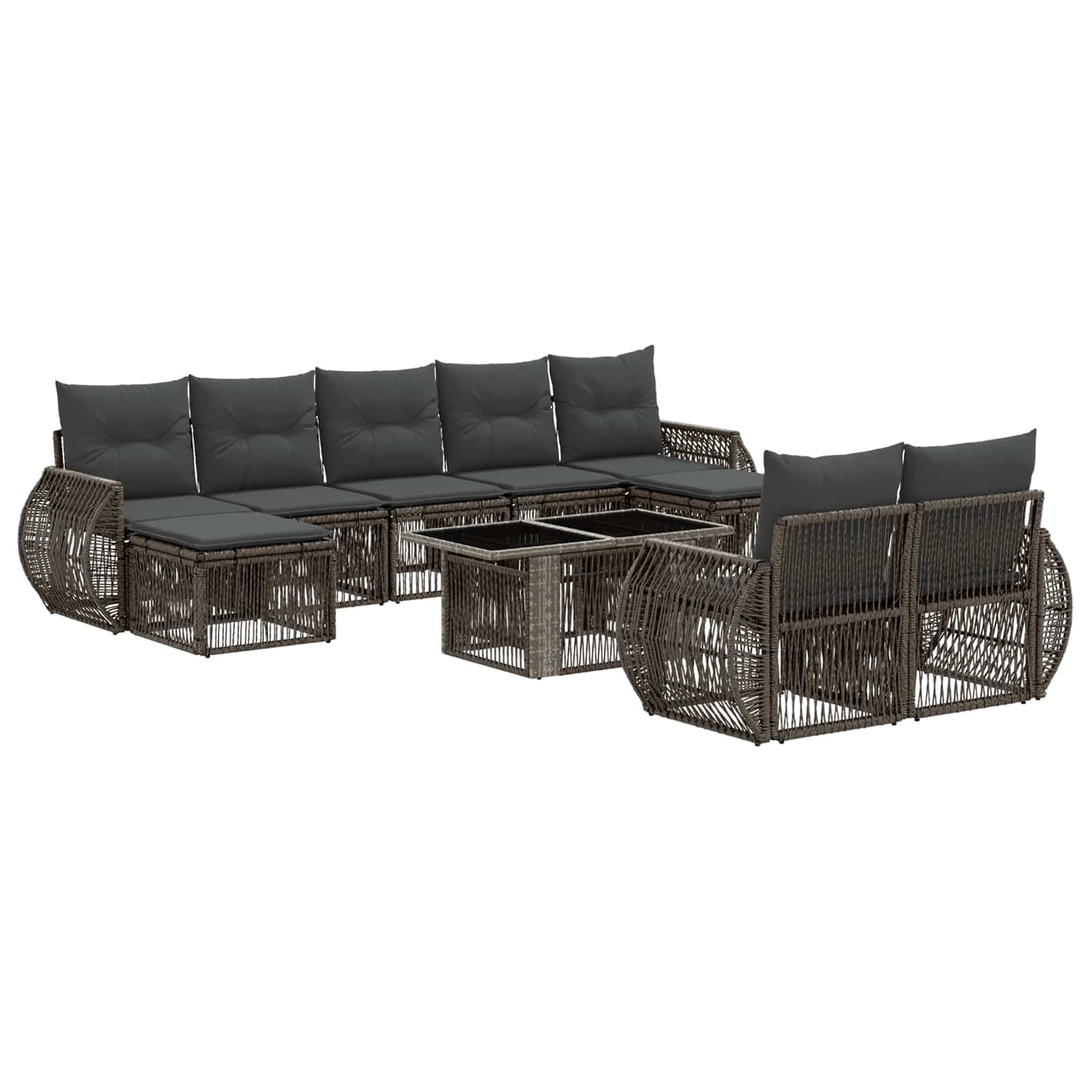 Gartensofa-set 10 stk. Grau und Dunkelgrau Poly-Rattan