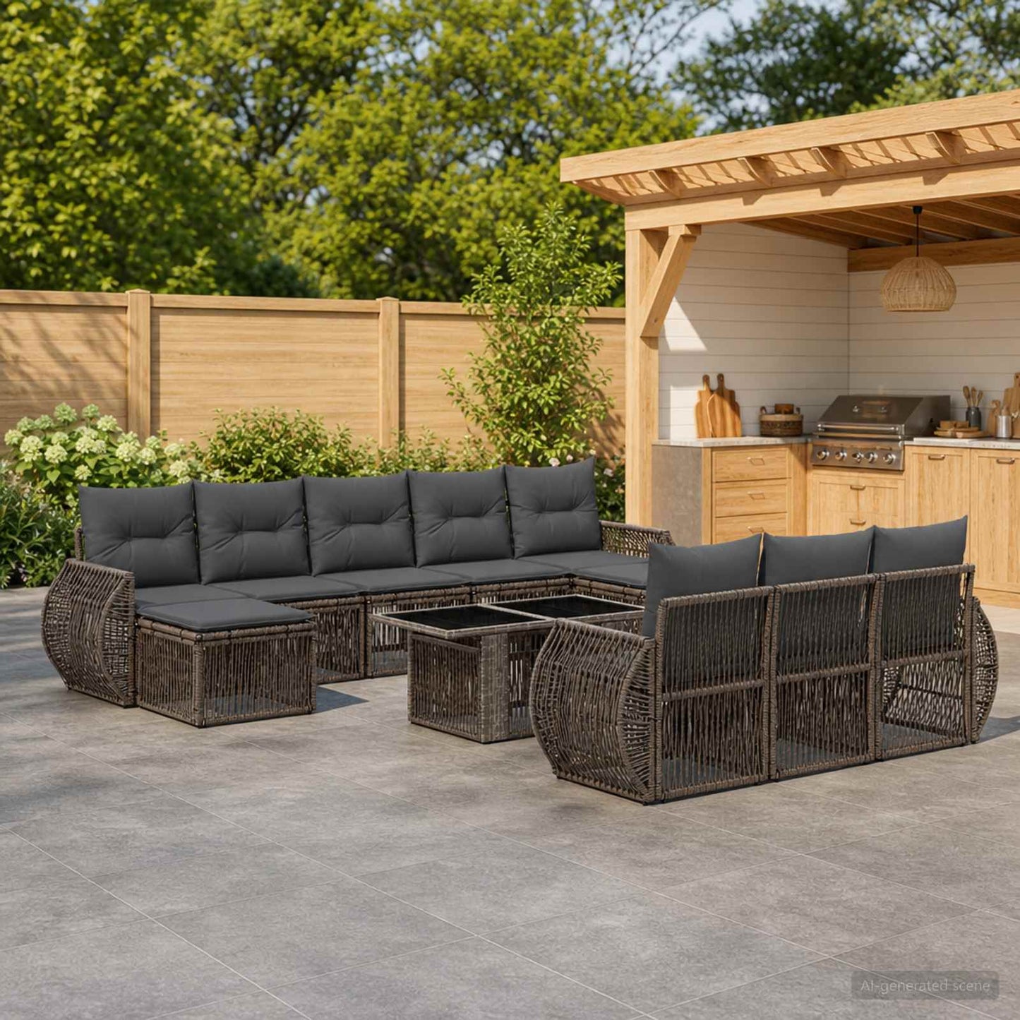 Gartensofa-set 11 stk. Grau und Dunkelgrau Poly-Rattan