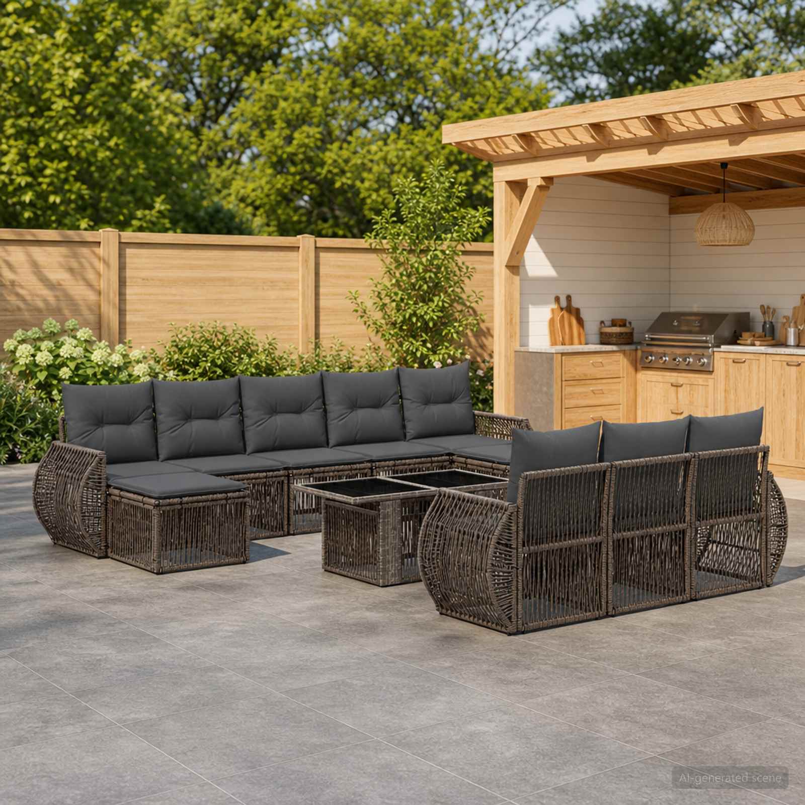 Gartensofa-set 11 stk. Grau und Dunkelgrau Poly-Rattan