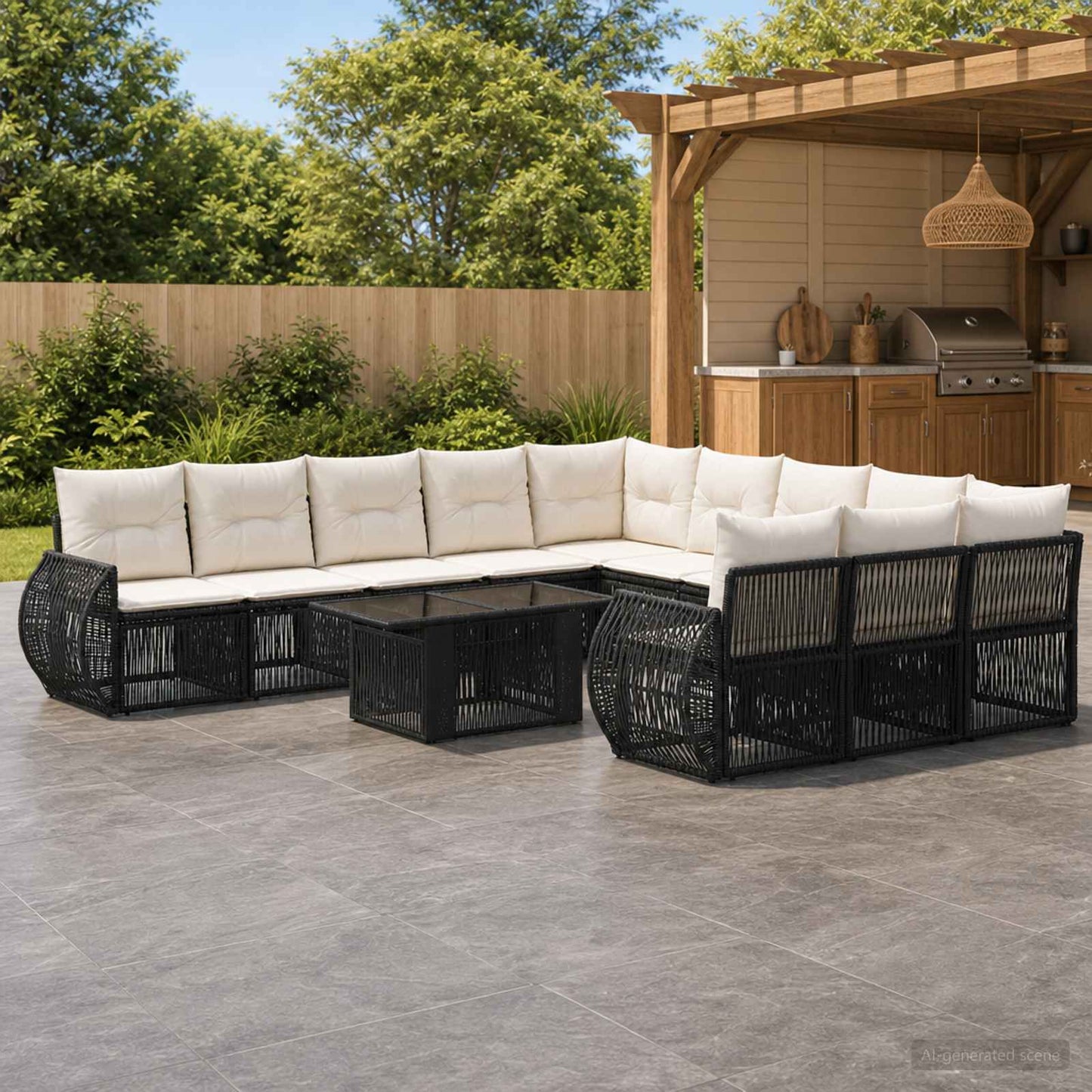 Gartensofa-set 12 stk. Schwarz und Cremeweiß Poly-Rattan