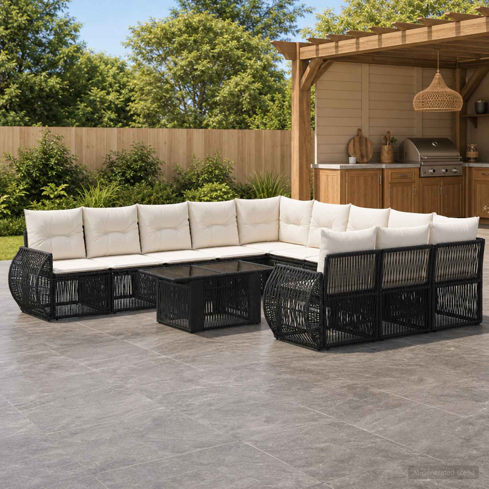 Gartensofa-set 12 stk. Schwarz und Cremeweiß Poly-Rattan