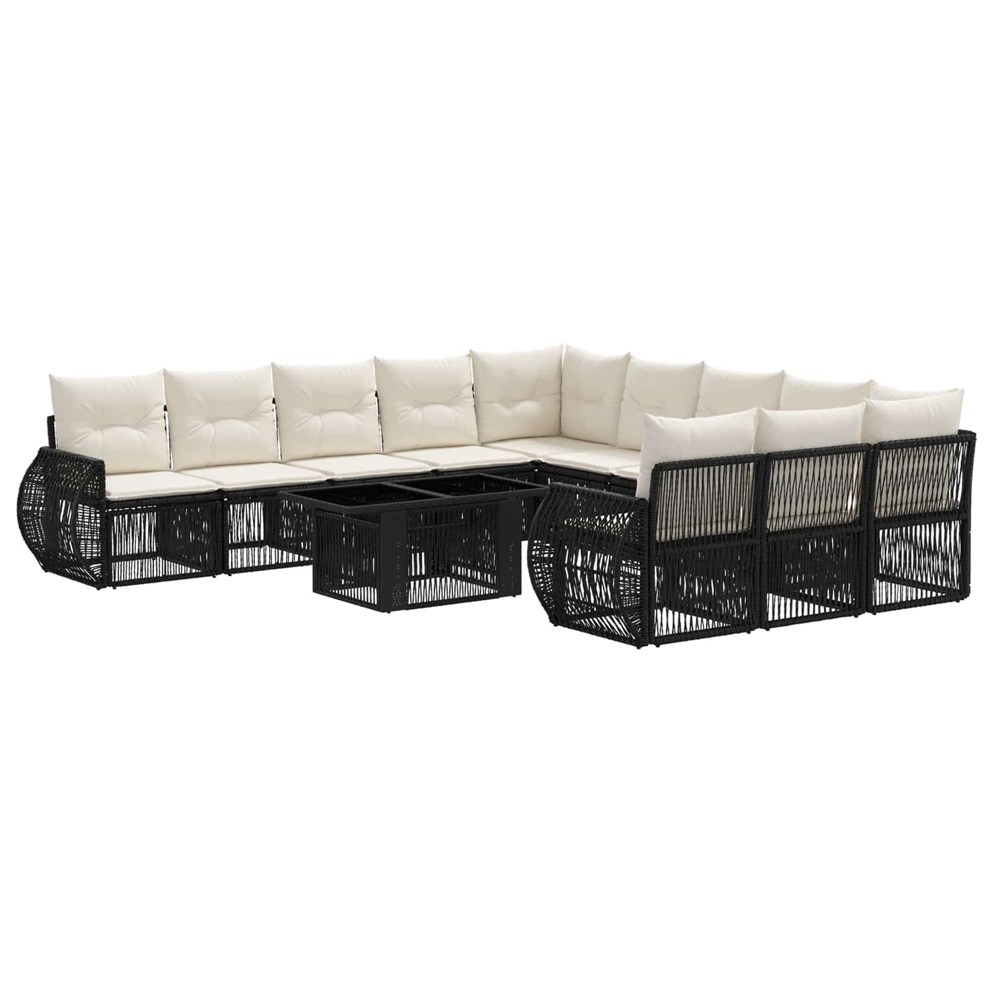 Gartensofa-set 12 stk. Schwarz und Cremeweiß Poly-Rattan