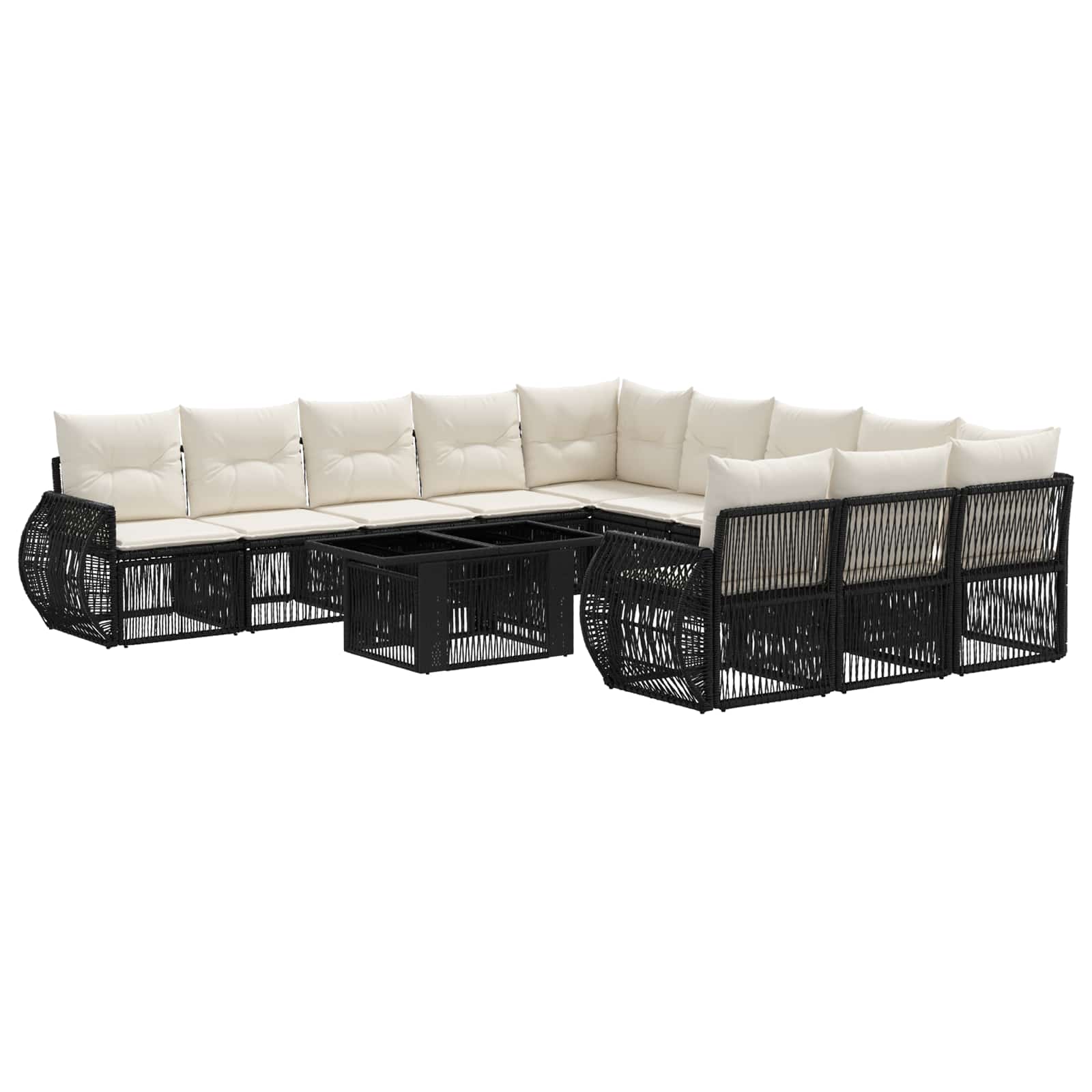 Gartensofa-set 12 stk. Schwarz und Cremeweiß Poly-Rattan