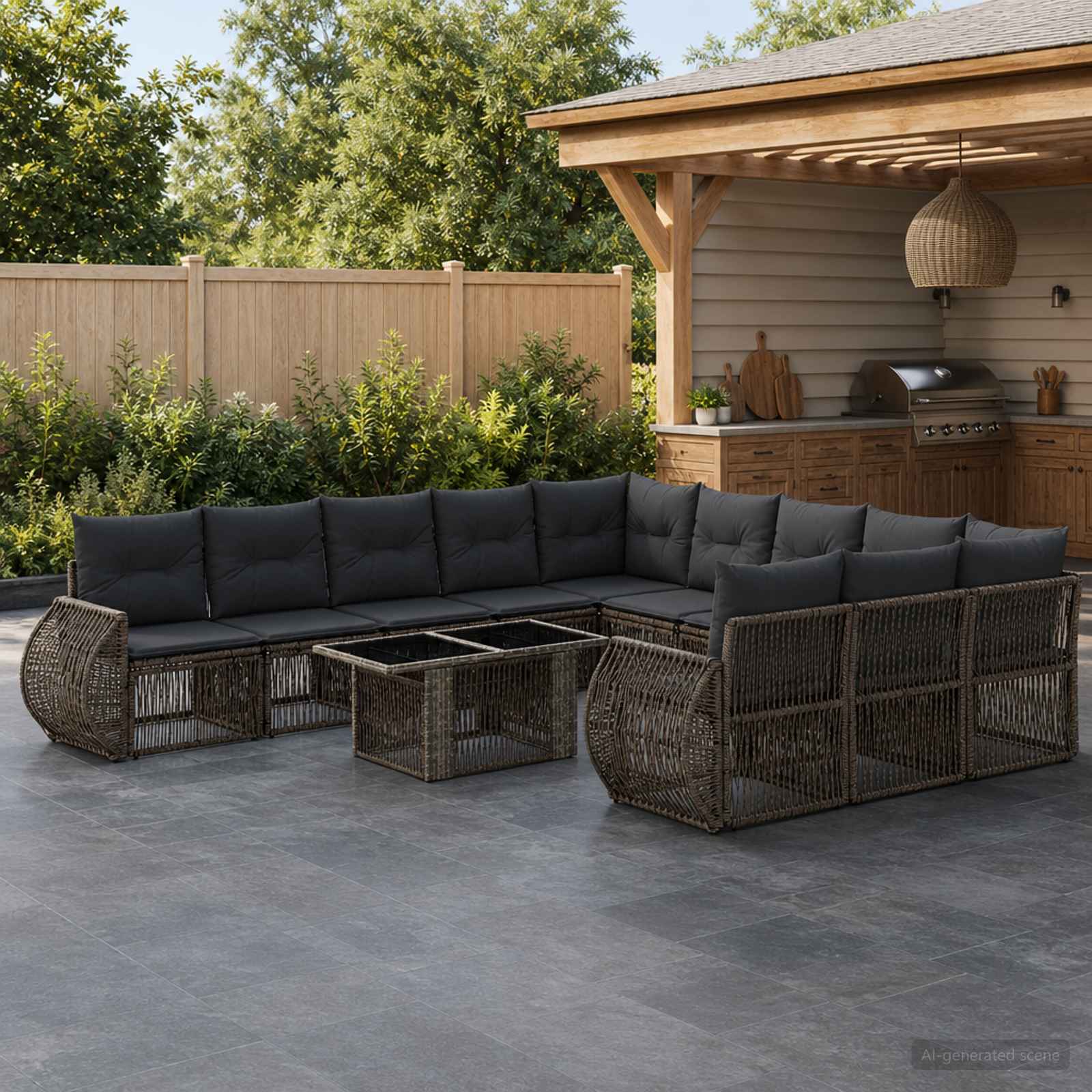 Gartensofa-set 12 stk. Grau und Dunkelgrau Poly-Rattan