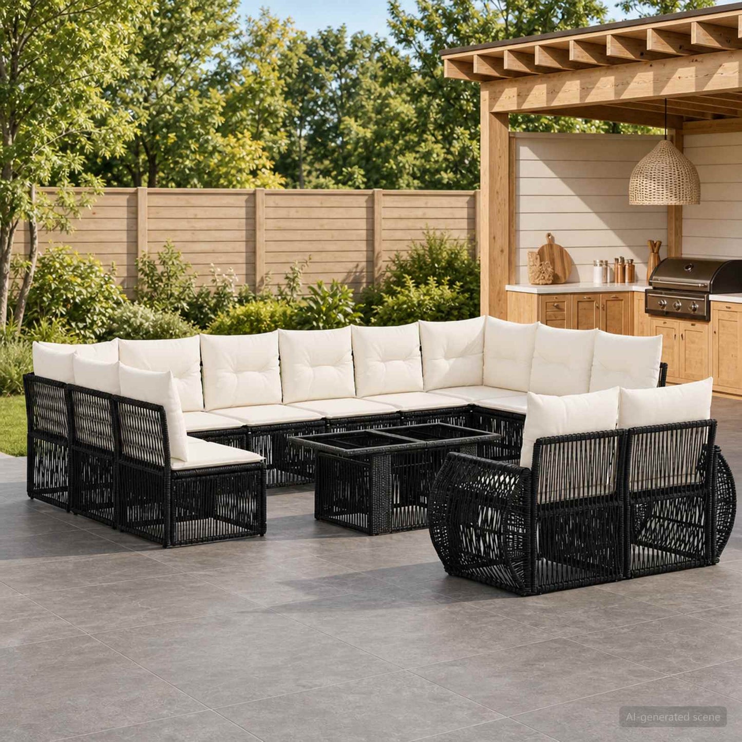 Gartensofa-set 13 stk. Schwarz und Cremeweiß Poly-Rattan
