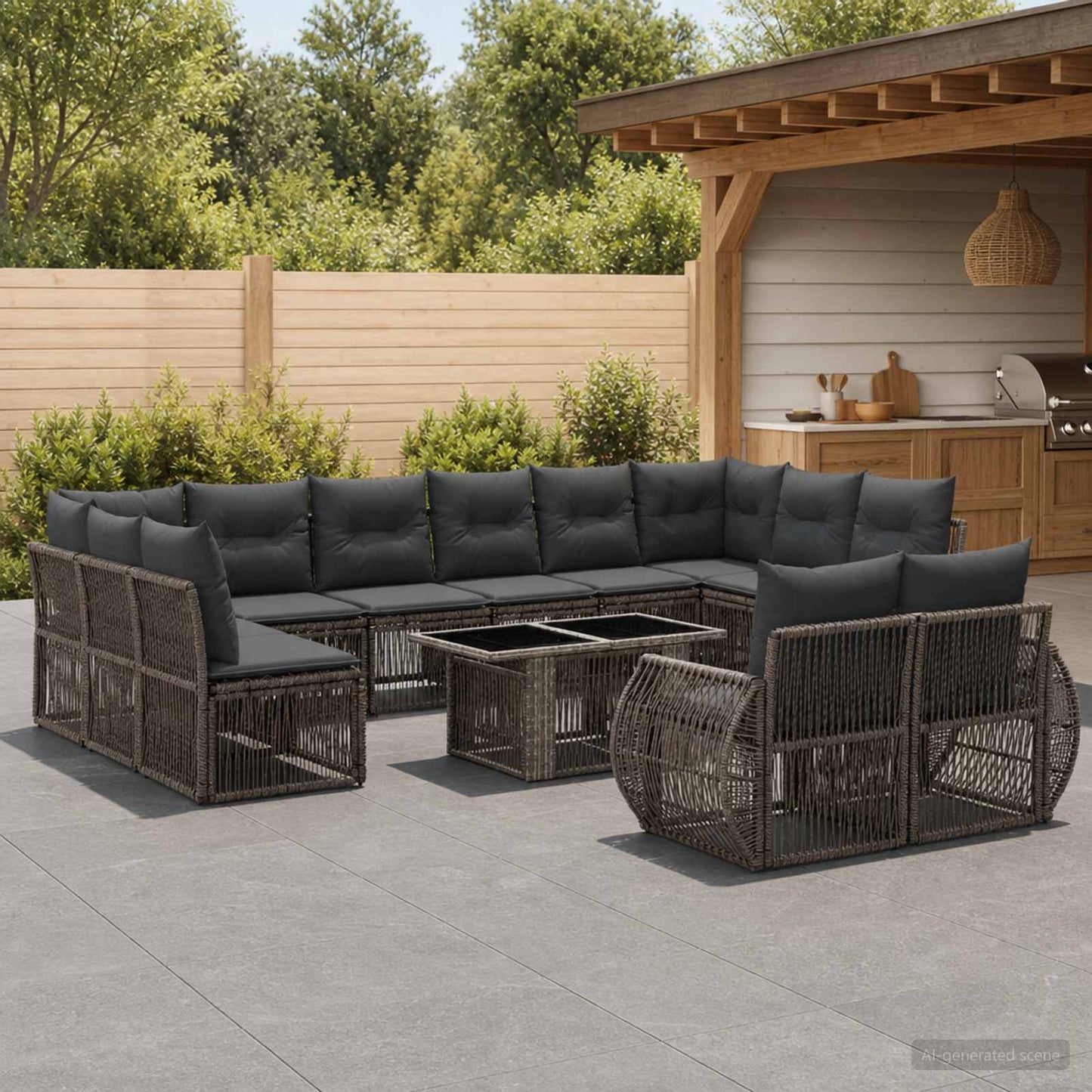 Gartensofa-set 13 stk. Grau und Dunkelgrau Poly-Rattan