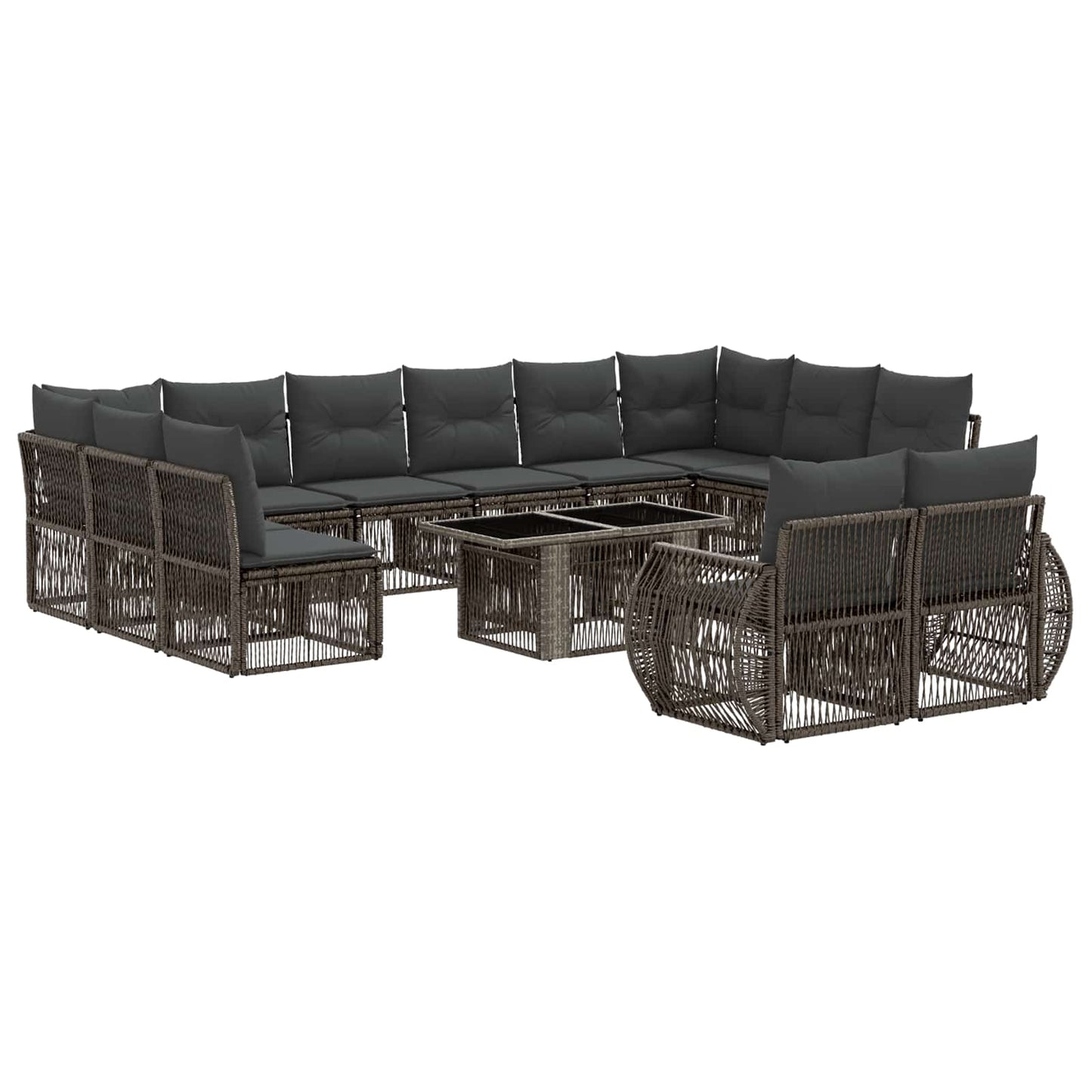 Gartensofa-set 13 stk. Grau und Dunkelgrau Poly-Rattan