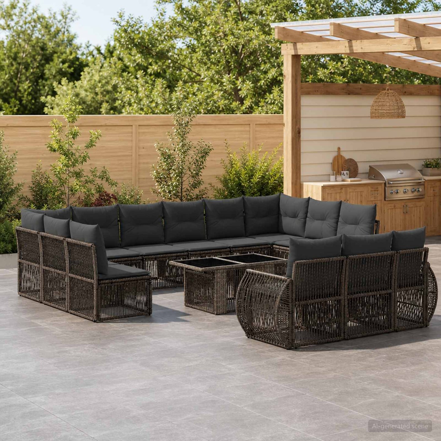 Gartensofa-set 14 stk. Grau und Dunkelgrau Poly-Rattan