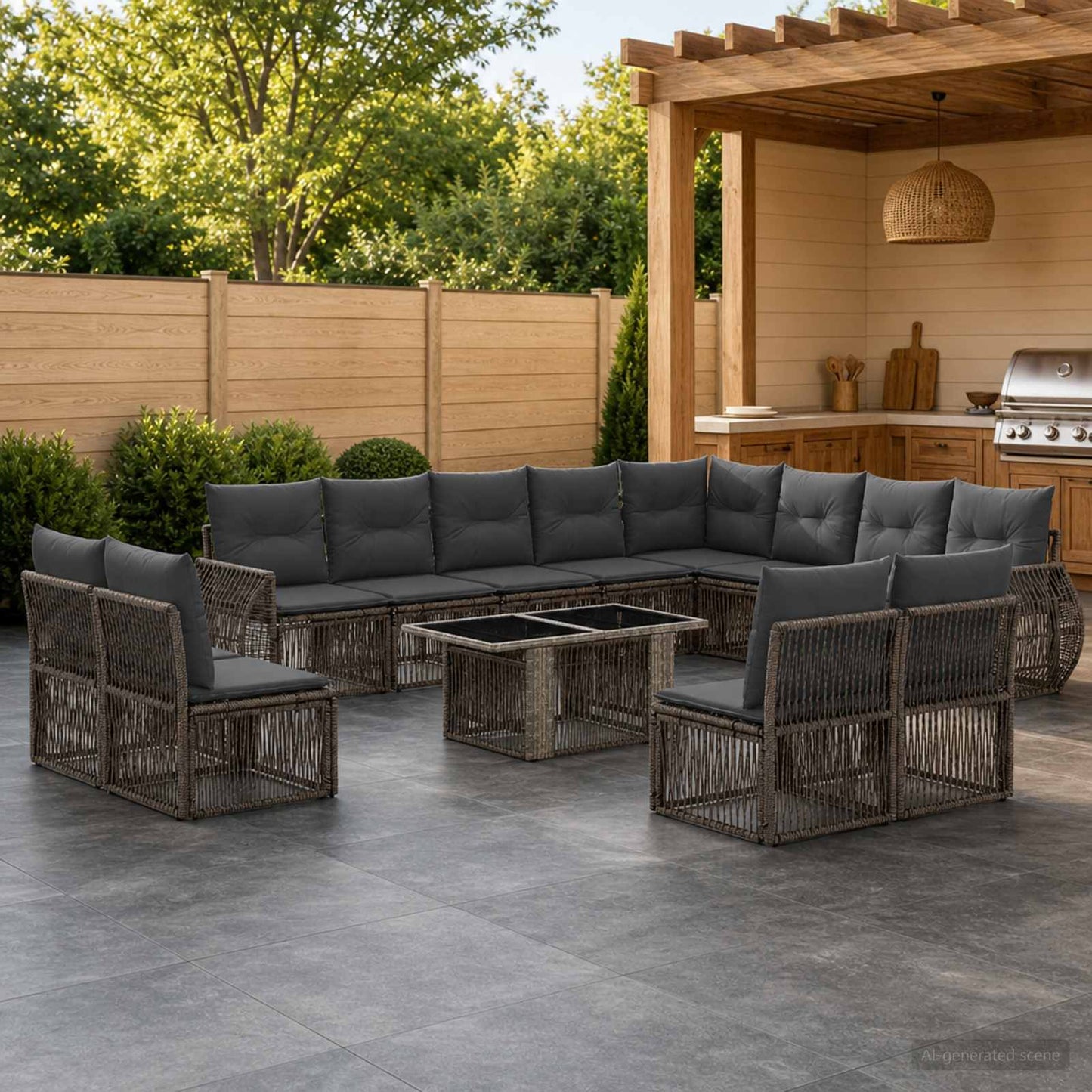 Gartensofa-set 13 stk. Grau und Dunkelgrau Poly-Rattan