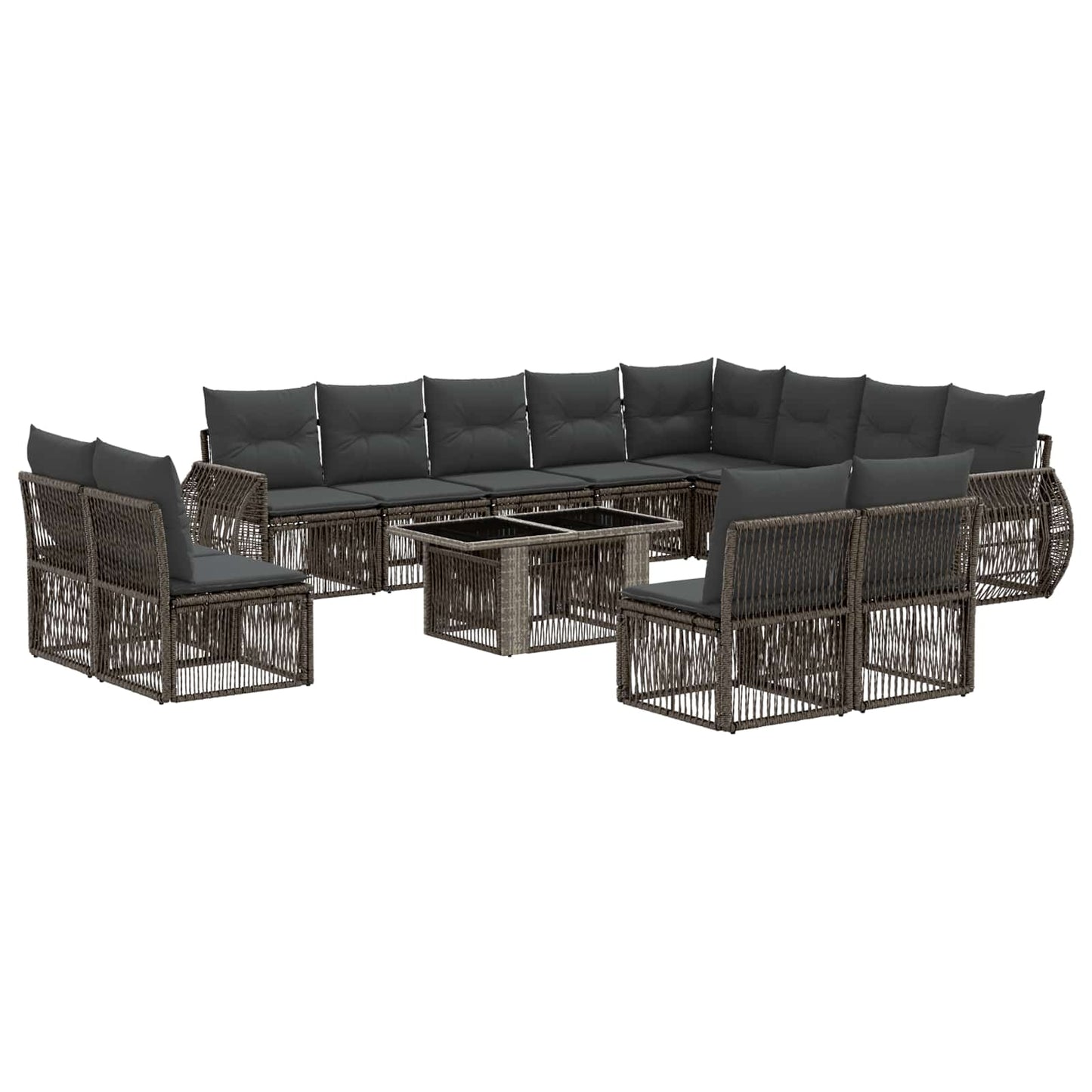 Gartensofa-set 13 stk. Grau und Dunkelgrau Poly-Rattan