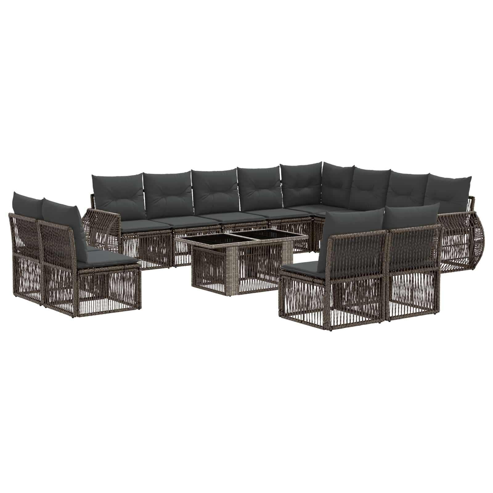 Gartensofa-set 13 stk. Grau und Dunkelgrau Poly-Rattan