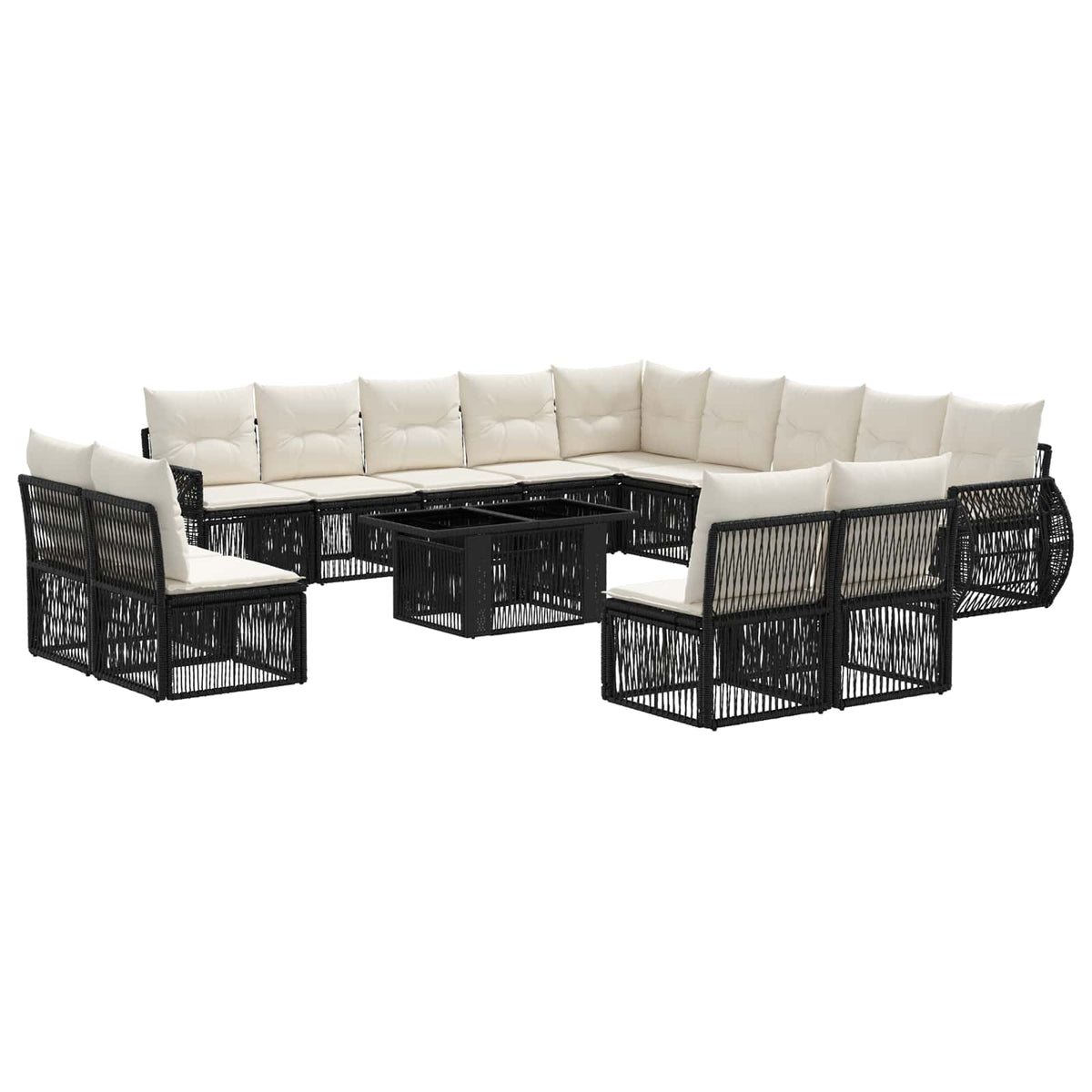 Gartensofa-set 14 stk. Schwarz und Cremeweiß Poly-Rattan
