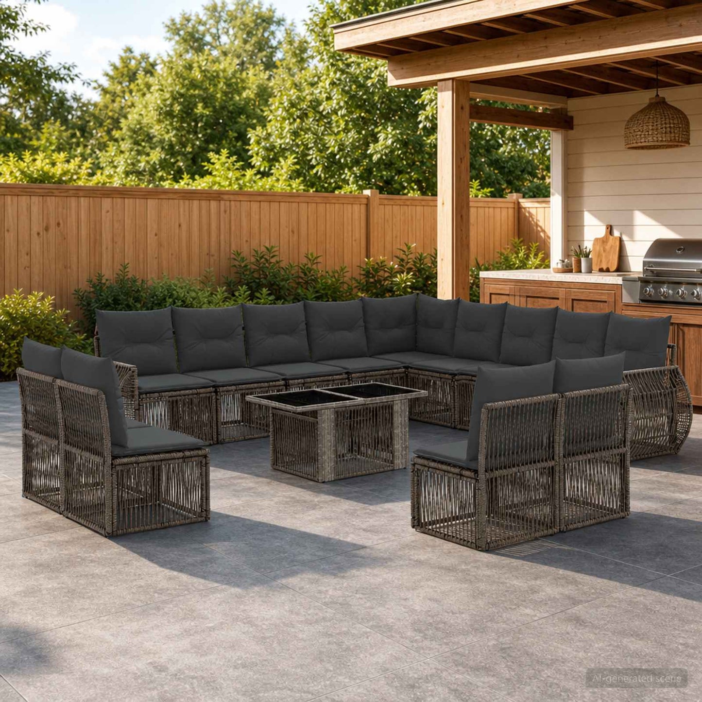 Gartensofa-set 14 stk. Grau und Dunkelgrau Poly-Rattan
