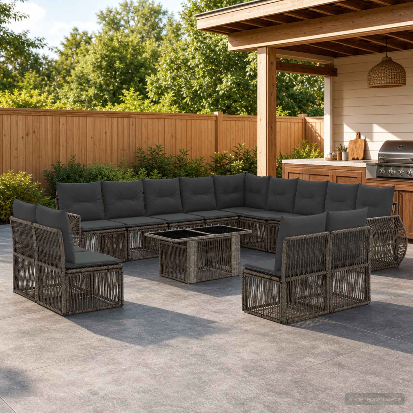 Gartensofa-set 14 stk. Grau und Dunkelgrau Poly-Rattan